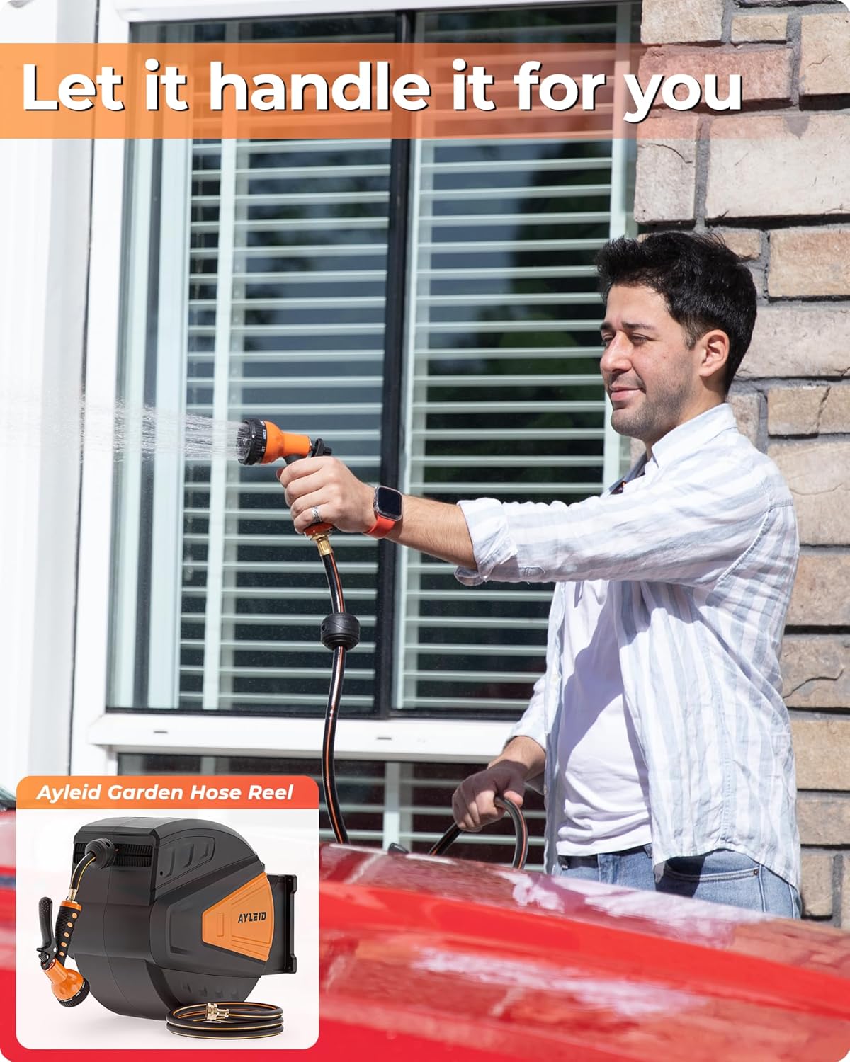 Ayleid Retractable Garden Hose Reel,1/2 in x 100 ft Wall Mounted Hose Reel, with 9- Function Sprayer Nozzle, Any Length Lock/Slow Return System/Wall Mounted/180°Swivel Bracket (Black)