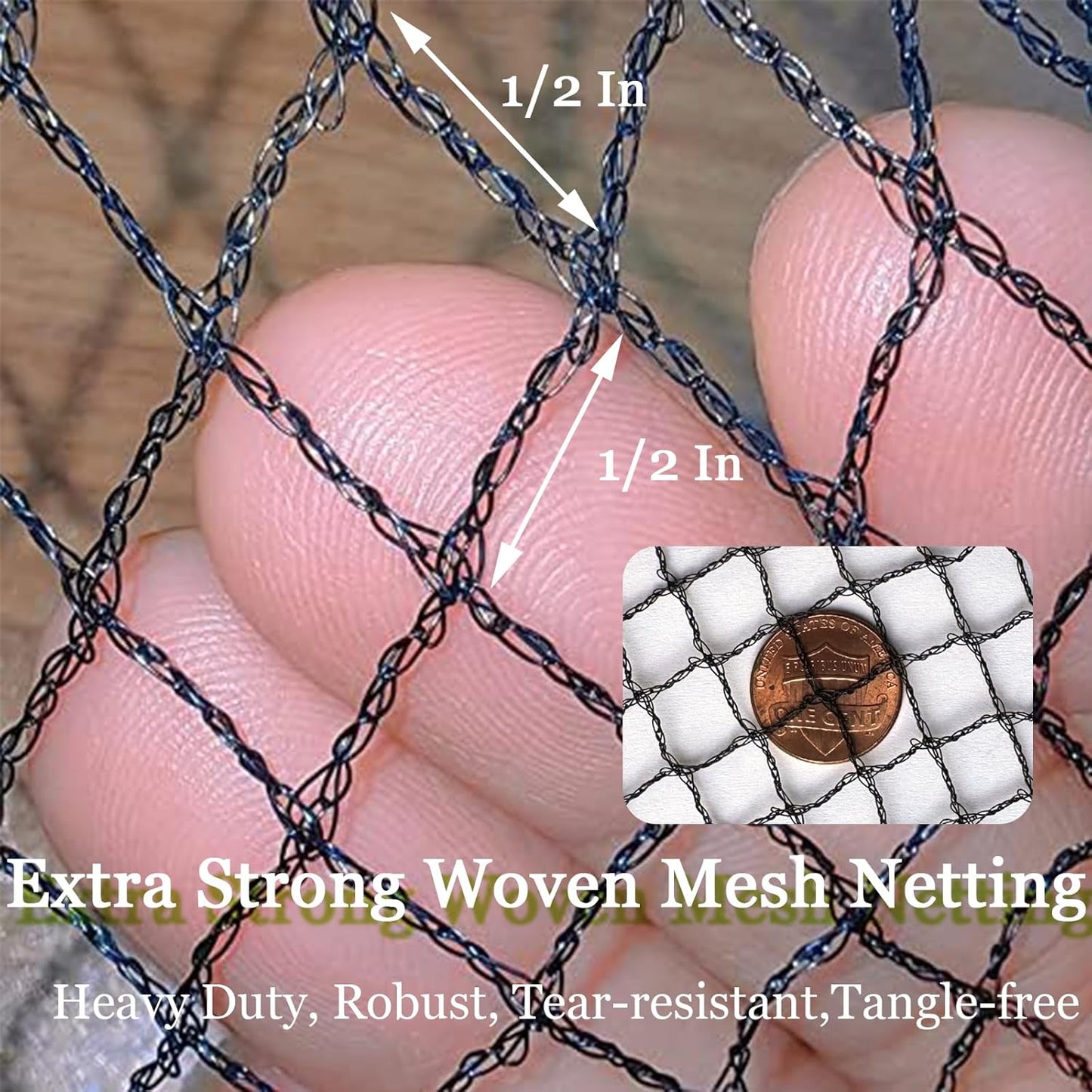 Meanchen Bird Netting 14x14 Ft, 1/2In Mesh Heavy Duty Garden Netting Pest Barrier for Plants, Vegetables, Extra Strong Woven Mesh Netting, Animal Fencing for Fruit Trees Against Birds, Deer, Poultry