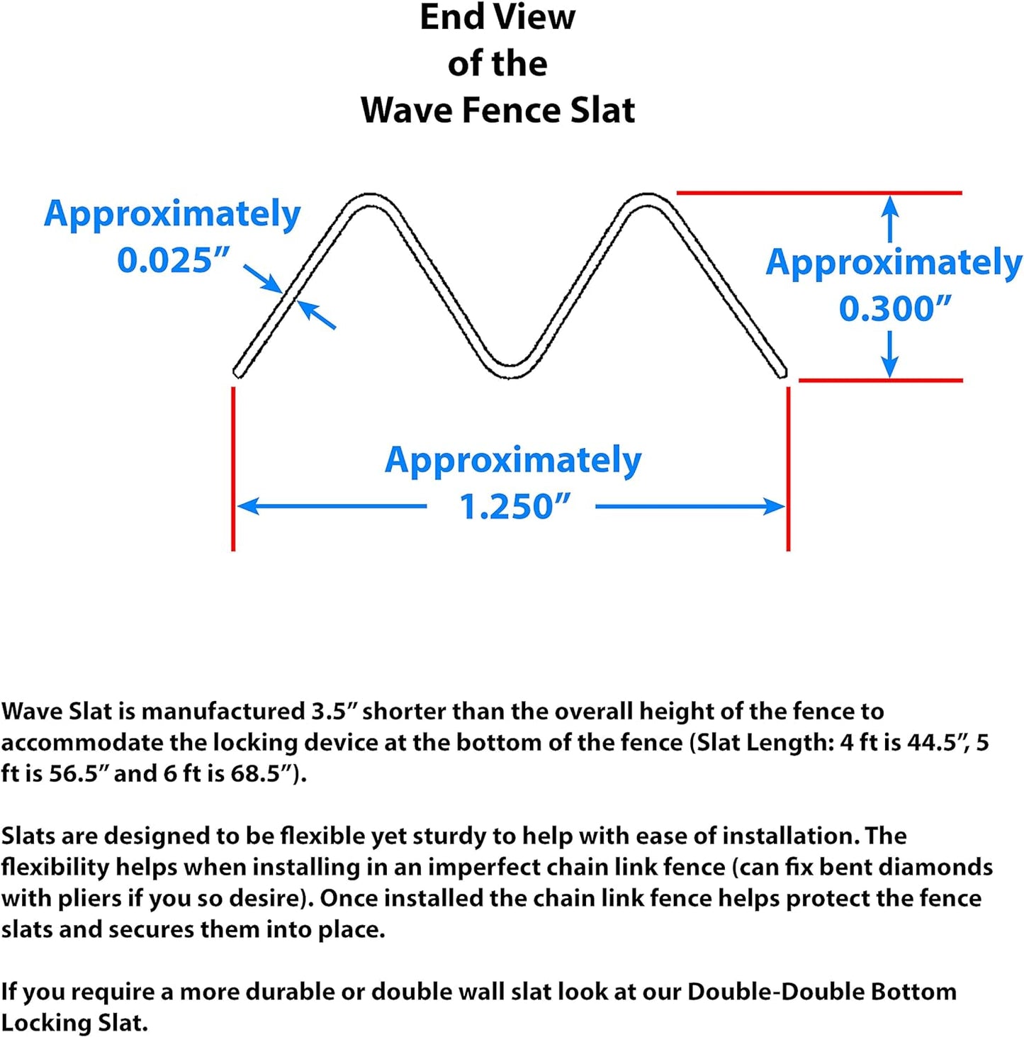 Wave Slat (9 Colors) Single Wall Bottom Locking Privacy Slat for 4', 5', 6', 7' and 8' Chain Link Fence (5 ft, Redwood)