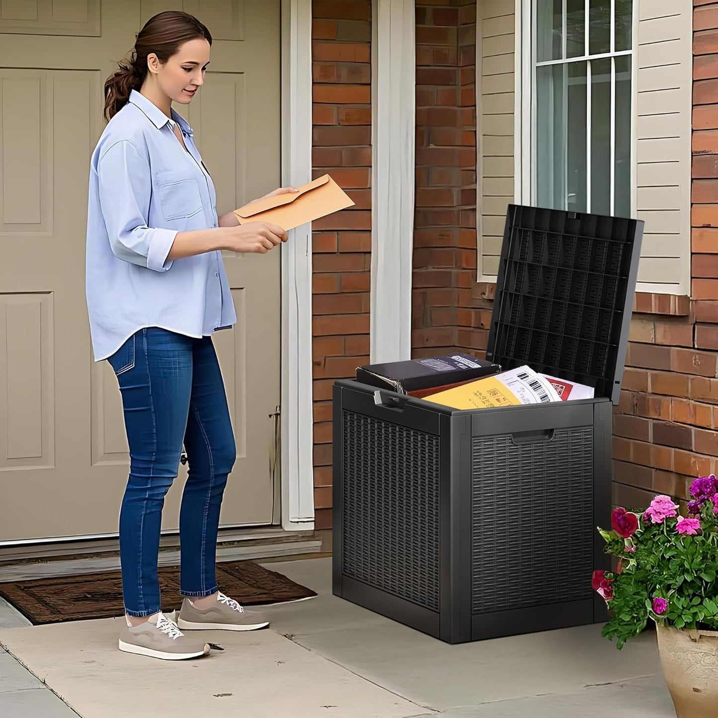 NUNU LAB Outdoor Storage Box, 33 Gallon Resin Deck Box Indoor and Outdoor Use, Waterproof Lockable Patio Storage Bin for Gardening Tools,Package Deliveries,Patio Cushions,UV Resistant,Black