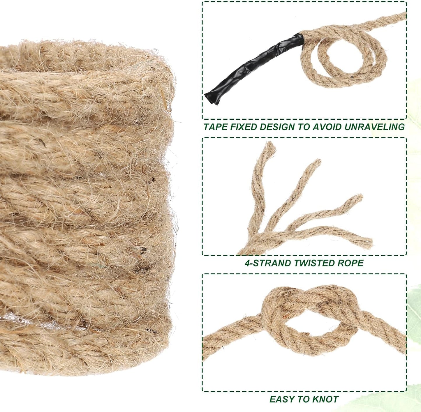 PATIKIL 1/4" x 100 Ft Twisted Manila Rope Jute Rope Natural Thick Jute Rope Twine Burlap Rope for Docks Railings Bundling Craft Tug of War Decorating