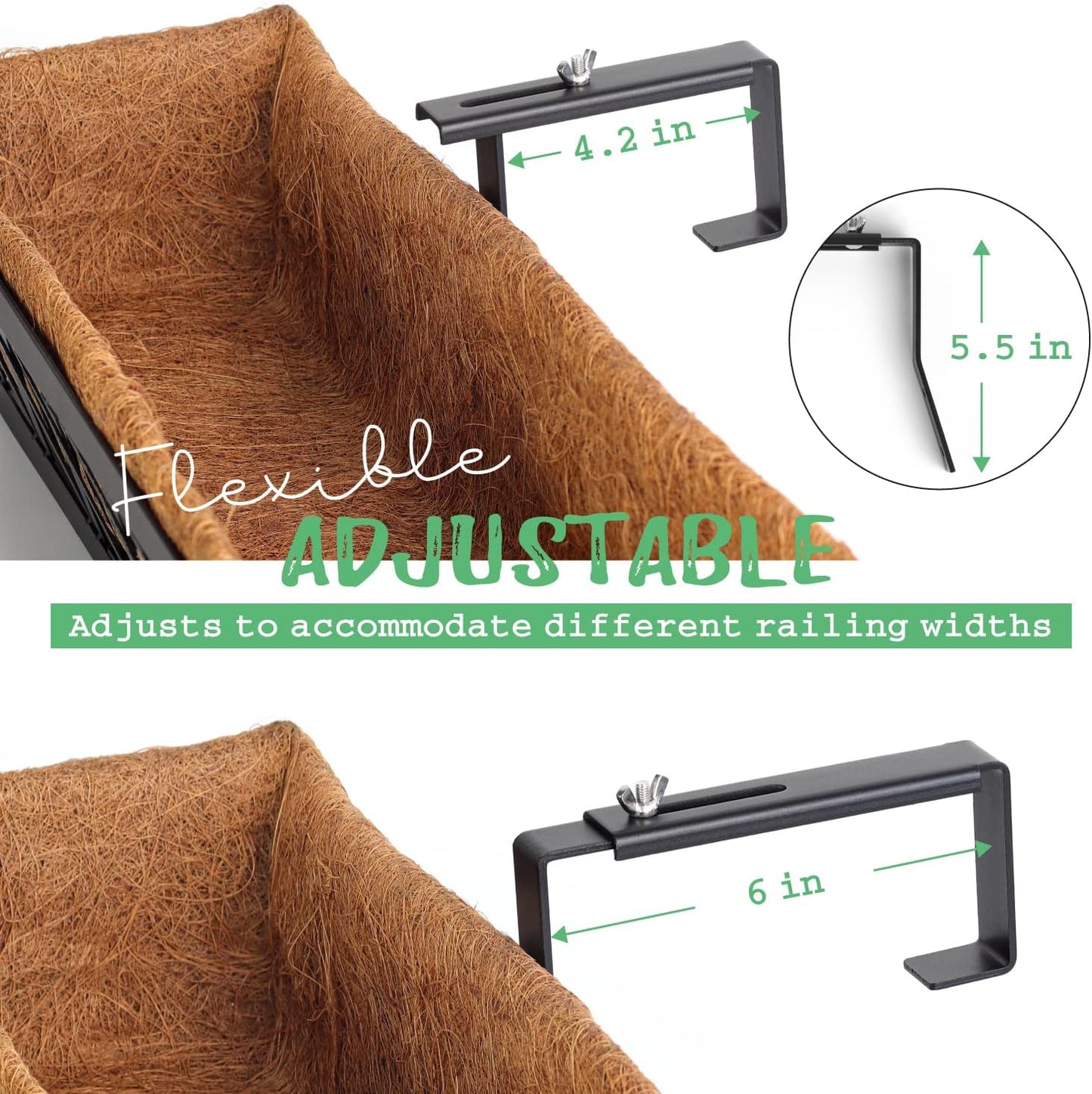 Window Box Railing, 24 Inch Black Metal Hanging Flower Planter Basket with Coco Liner for Outdoor Balcony Porch Fence Patio for Home, Office and Hotel (Black - 2 Pcs/Set)