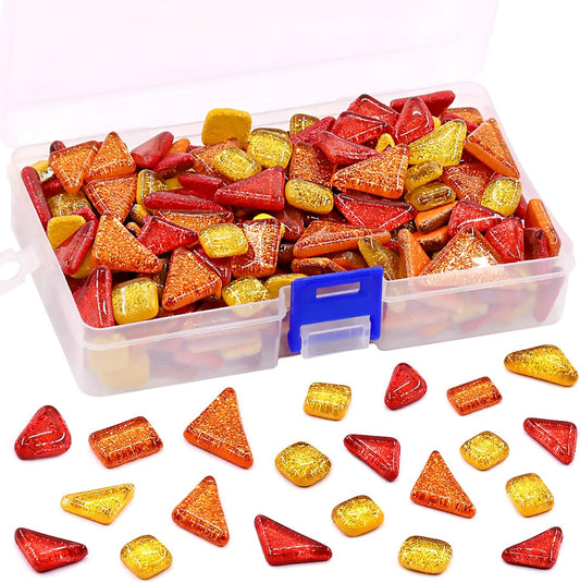 Swpeet 1 Pound Mixed Colors Shine Crystal Series Mosaic Tiles Assortment Kit, Square and Triangle Genuine Mosaic Tiles Glitter Crystal Mosaic Perfect for Home Decoration Crafts - Mosaic Tiles I