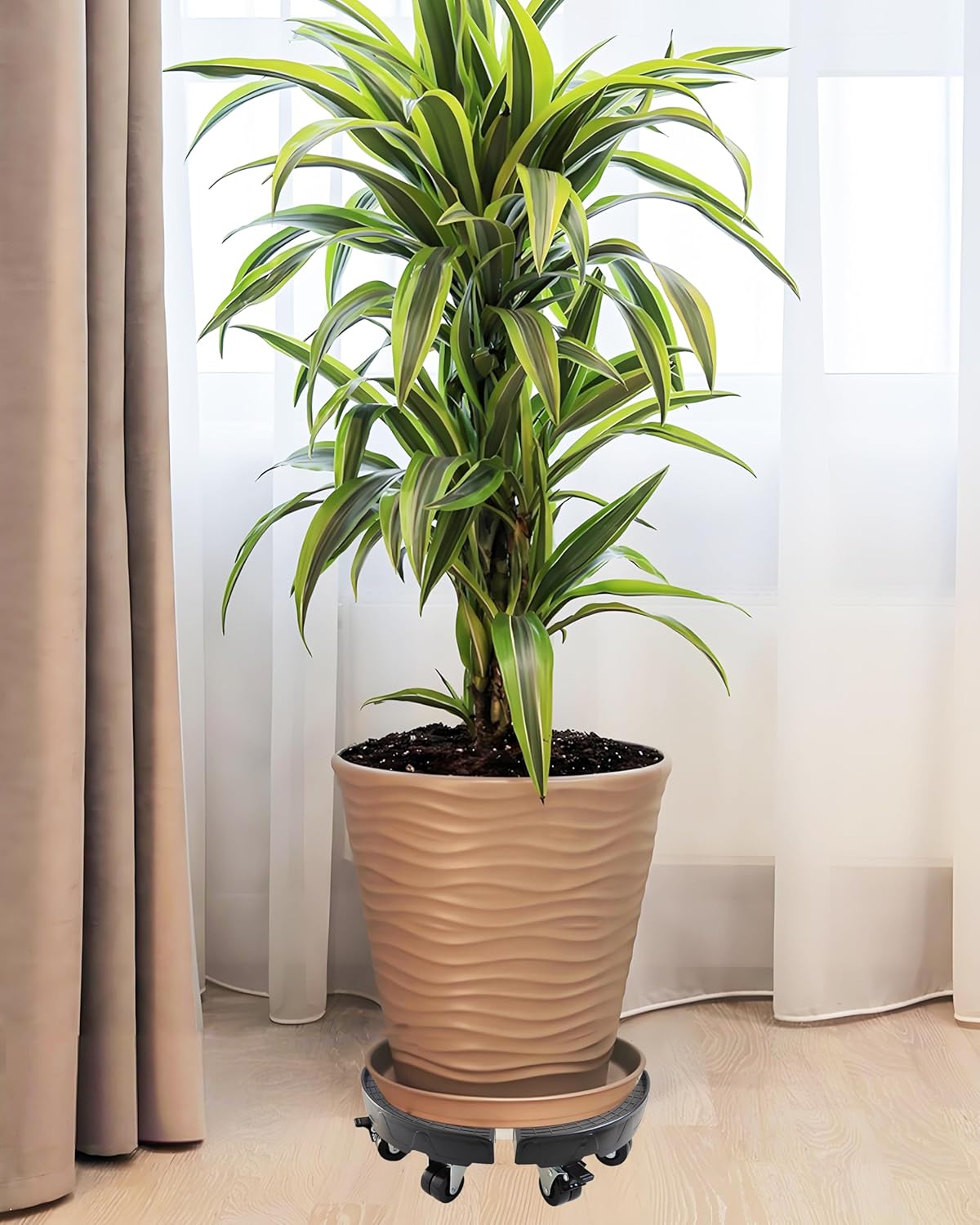 15-20 Inch Plant Caddy with Wheels Outdoor Indoor, Large Rolling Plant Stand for 600lb Heavy Duty Flower Pots, Round Plant Rollers Lockable Potted Planter Dolly, Black