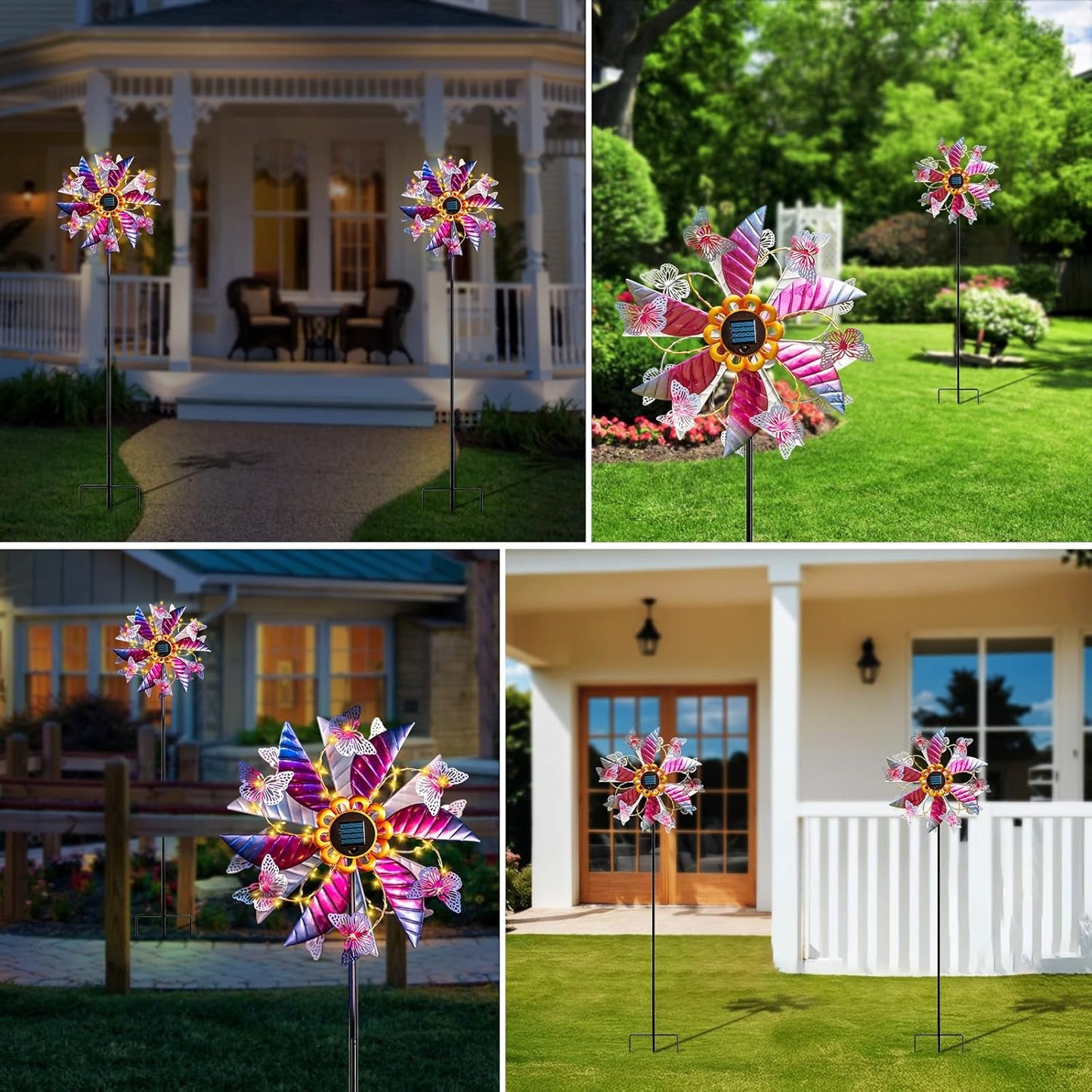 Solar Wind Spinners for Yard and Garden - 61.5 Inch 360° Metal Large Wind Sculptures Outdoor Clearance Kinetic Windmills with Vine String Shining LED Lights for Patio, Lawn Garden Decoration