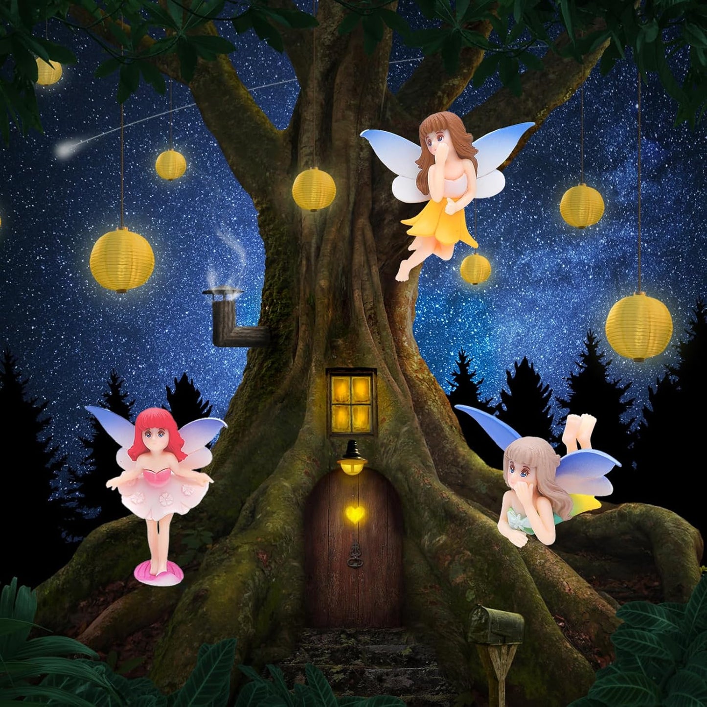 ONEST 6 Pieces Miniature Fairy Garden Accessories Small Fairy Figurines Hand Painted Fairies Figures Girl Fly Wing Figurines for Car Decor Fairies Garden Flower Pot Birthday Cake Topper