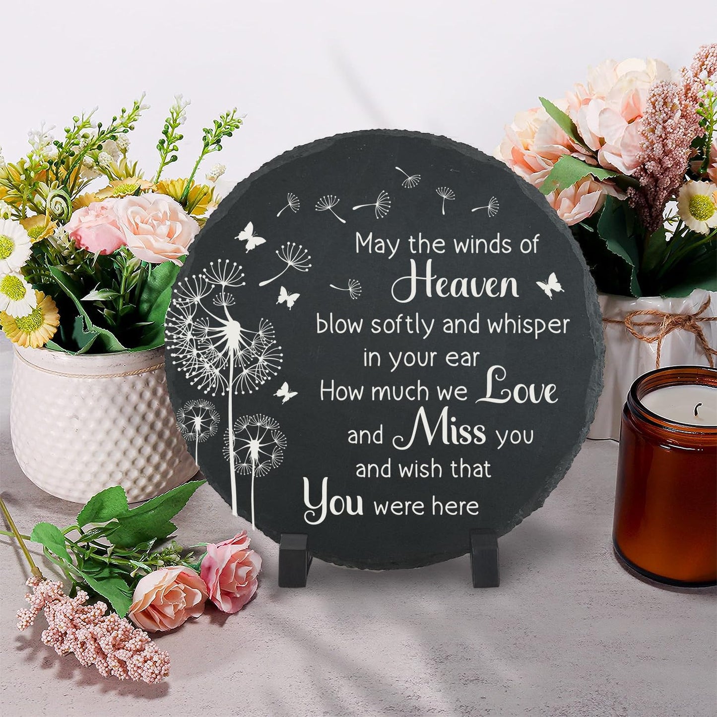 Memorial Garden Slate Stone, Memorial Plaque Sympathy Gifts for Loss of Loved One, Dandelion Memorial Gifts for Loss of Father, Mother, Brother, Son, Husband Stones TNA16
