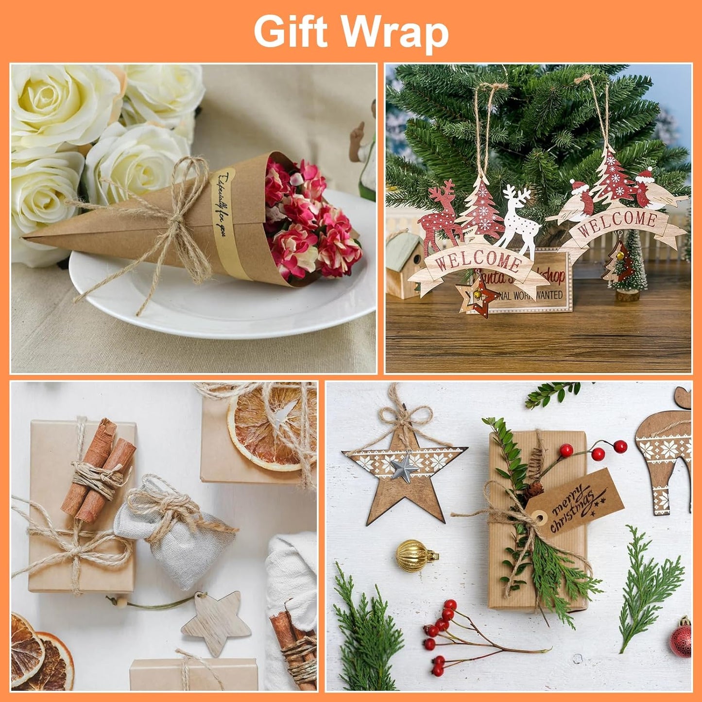 Twine String, 2mm 1148FT Jute Rope for Handmade Arts Crafts Gift Wrapping, Burlap String for Gardening Climbing Plant, Hemp Cord for Halloween Christmas Wedding Decoration