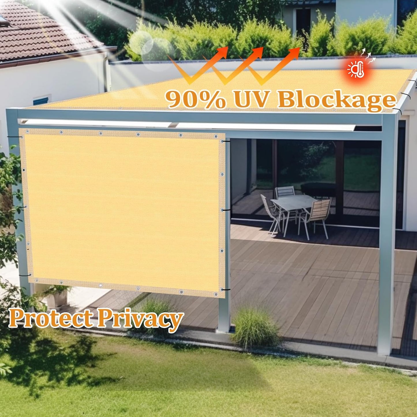 Shade&Beyond Customized Size 15' X 18' Shade Cloth with Grommets, 90% UV Protection UV Protection Mesh Tarp Sun Screens for Patio GN01, Sand