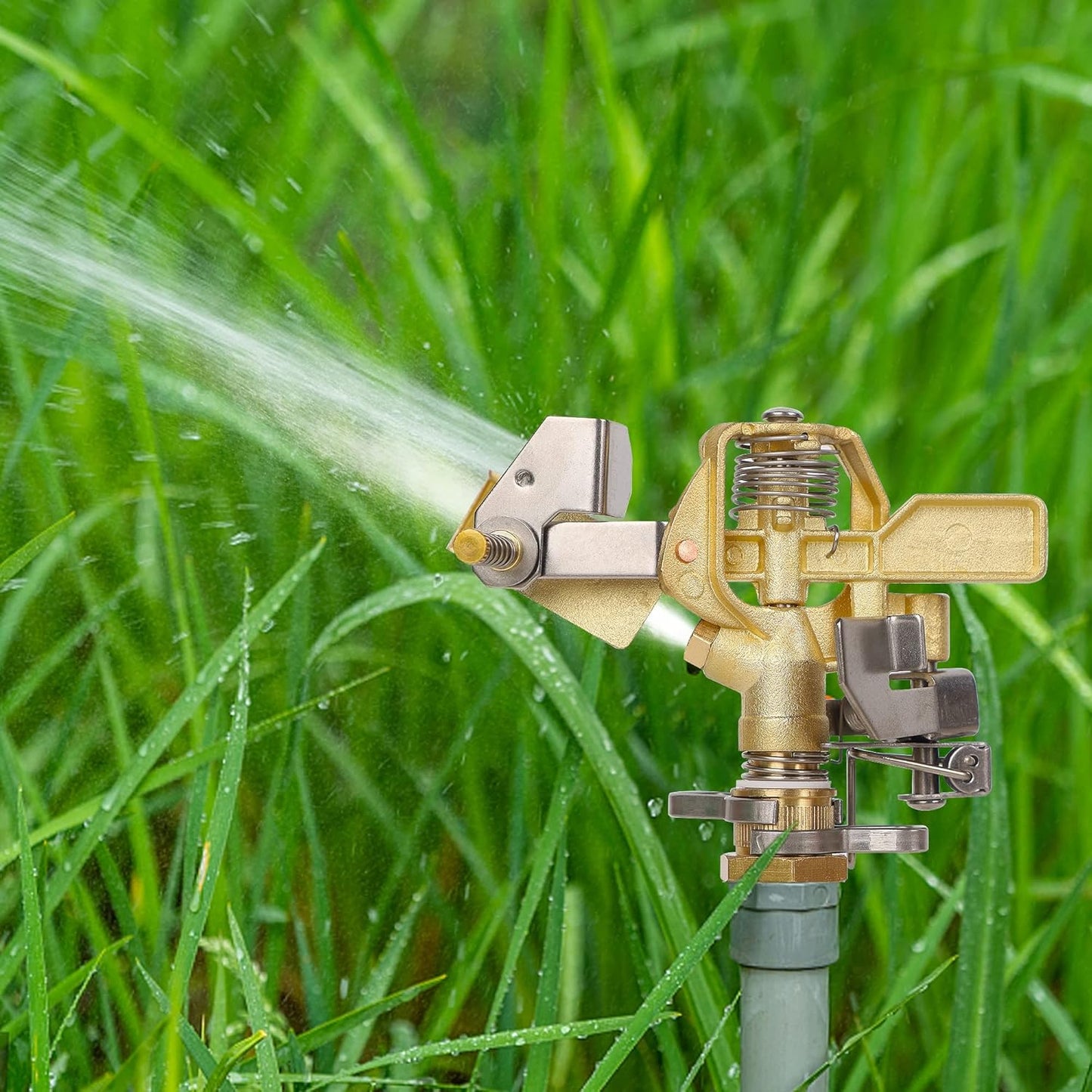 Biswing 1/2 Inch Brass Impact Sprinkler 2 Pack, Heavy Duty Lawn Sprinkler Head with Nozzles, Adjustable 20-360 Degree Large Coverage Pattern, Watering Sprinkler for Grass Patio Garden Irrigation