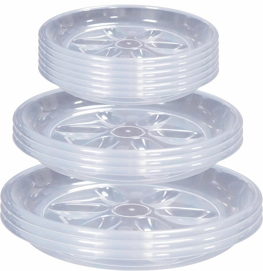 12 Pack of Plant Saucer 6 8 10 inch, Heavy Duty Clear Plastic Plant Saucers, Plant Drip Trays for Indoors Outdoor, Plant Water Plate for Planters