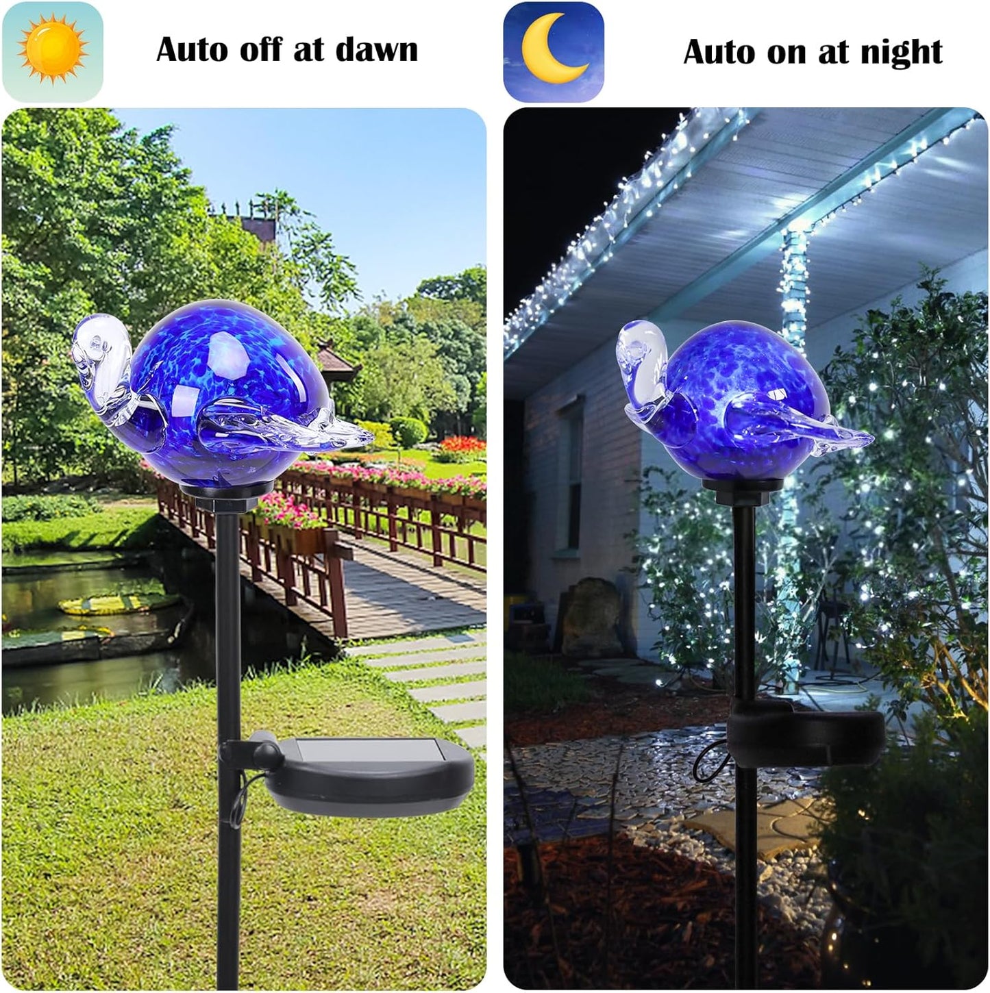 Afirst Decorative Solar Lights Outdoor Solar Turtle Stake Lights Hand Blown Glass Decorative Garden Pathway Light Outdoor Waterproof Glass Stakes Blue