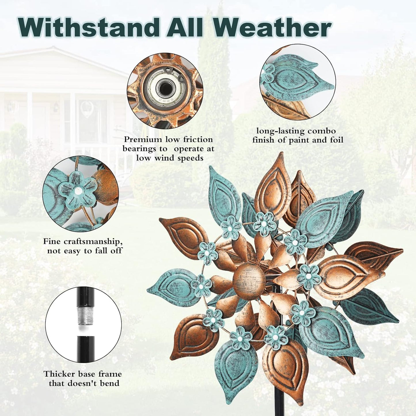 Decoroca Outdoor Wind Spinners Copper - 360 Degrees Metal Swivel Flowers&Leaves Wind Spinners for Patio, Lawn, Yard and Garden - for Classical Style - Festival Outdoor Decor