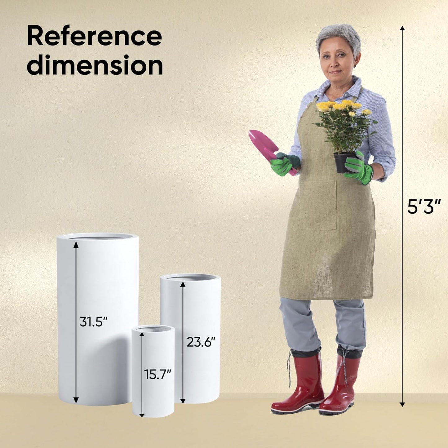 DTY Signature Mount Oxford Tall Outdoor Planter - Medium White 23.6 Inch Height Modern Tall Planter Pot for Indoor & Outdoor Spaces - Stylish Planter for Contemporary Homes and Gardens