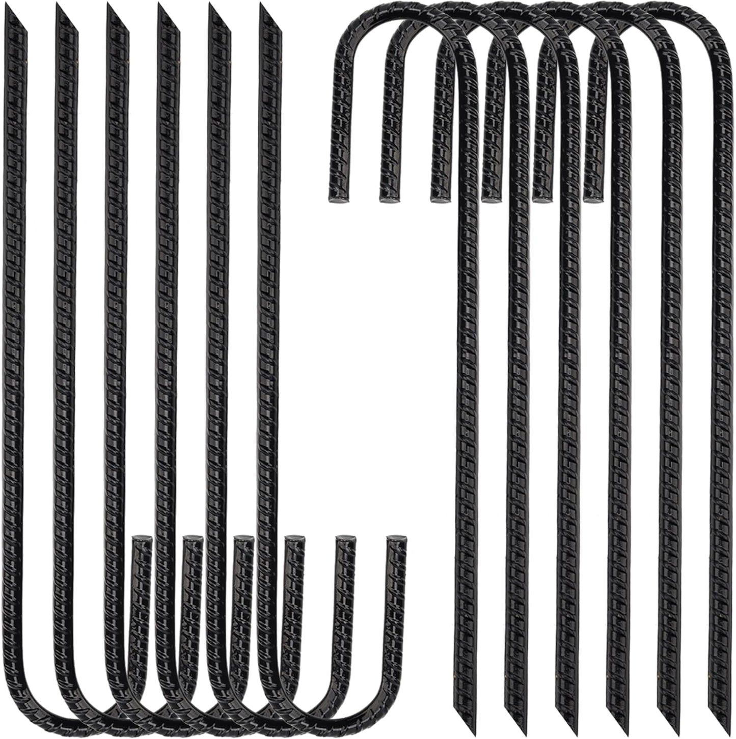 Galvanized Rebar Stakes 12 inch Heavy Duty J Hooks Ground Anchor for Fence Swing Tent (12 Pack, Black)