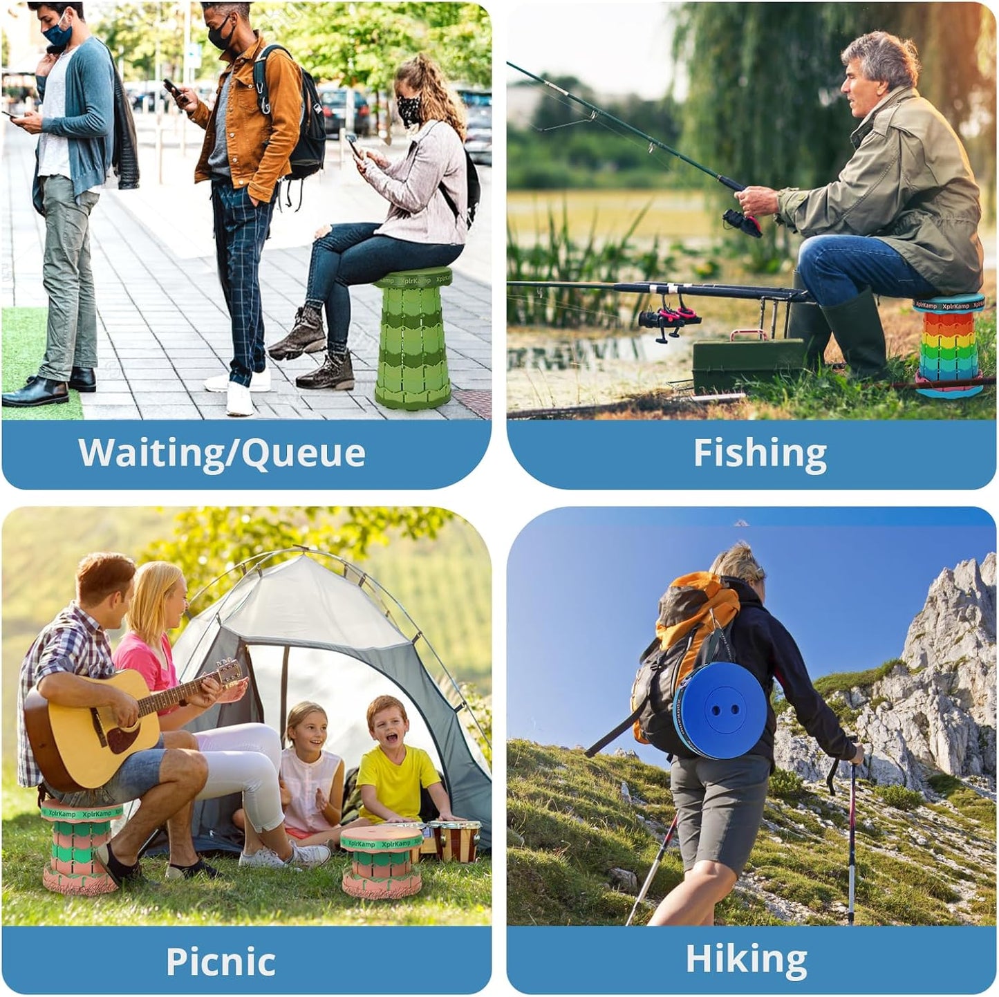 Upgraded Thickened Collapsible Stool, Portable Folding Stool Chair Lightweight But Sturdy Foldable Camping Stool, Retractable Telescopic Seat for Picnics Fishing Hiking BBQ (2, Black)