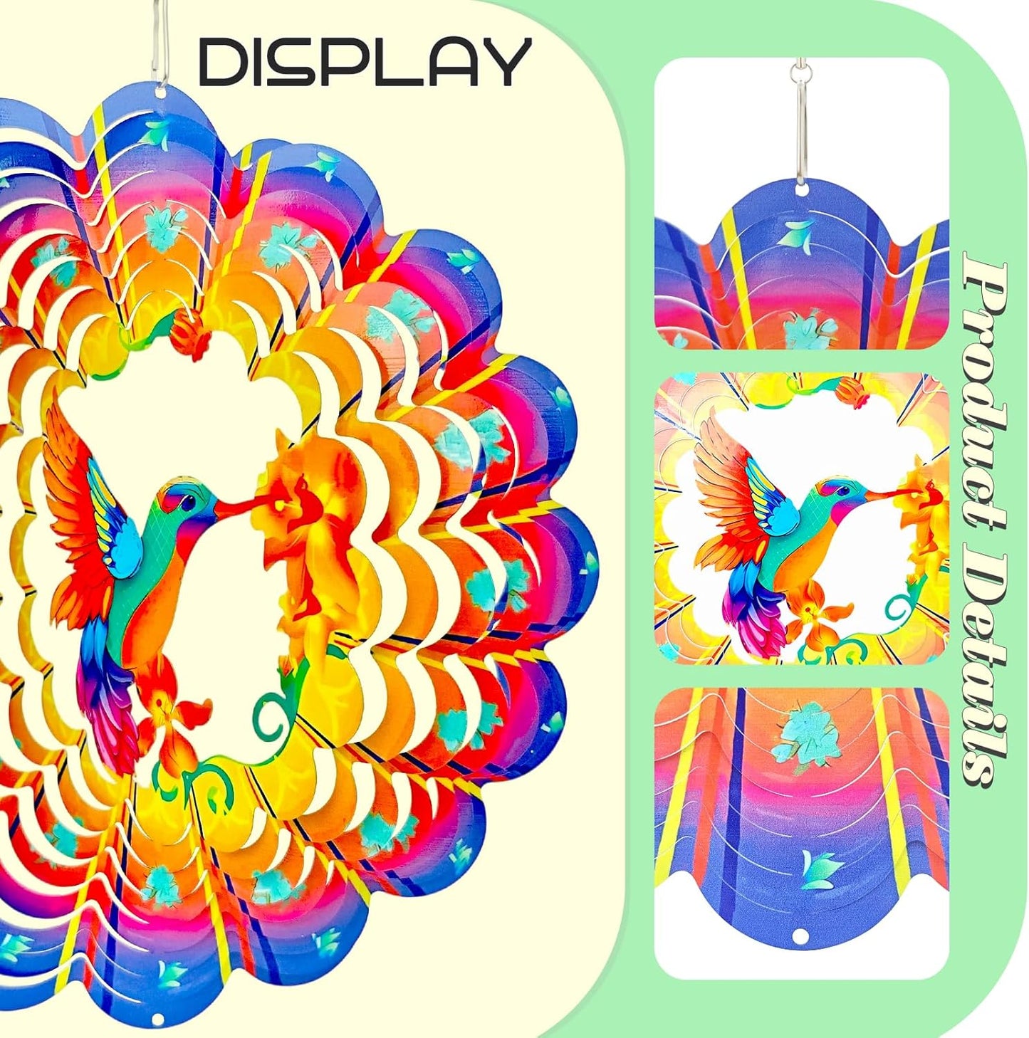 Wind Spinners Outdoor Hummingbird Art12 inch 3D Stainless Steel Laser Cut Metal Art Geometric Pattern Wind Sculpture Hanging for Yard Garden Decorations Gifts Outdoor