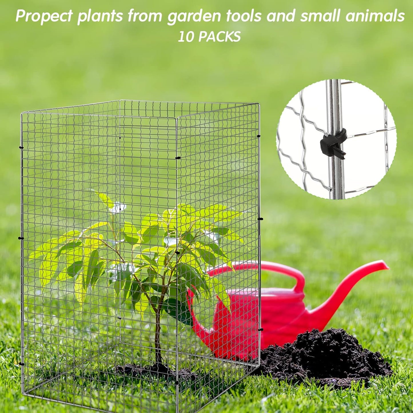 Geosar 40 Pcs/10 Packs Chicken Wire Plant Protectors 11.7 x 19.5 Inch Mesh Plant Protection Cage from Animals with U Shaped Garden Stakes and Nylon Tie for Outdoor Garden Flowers Vegetables