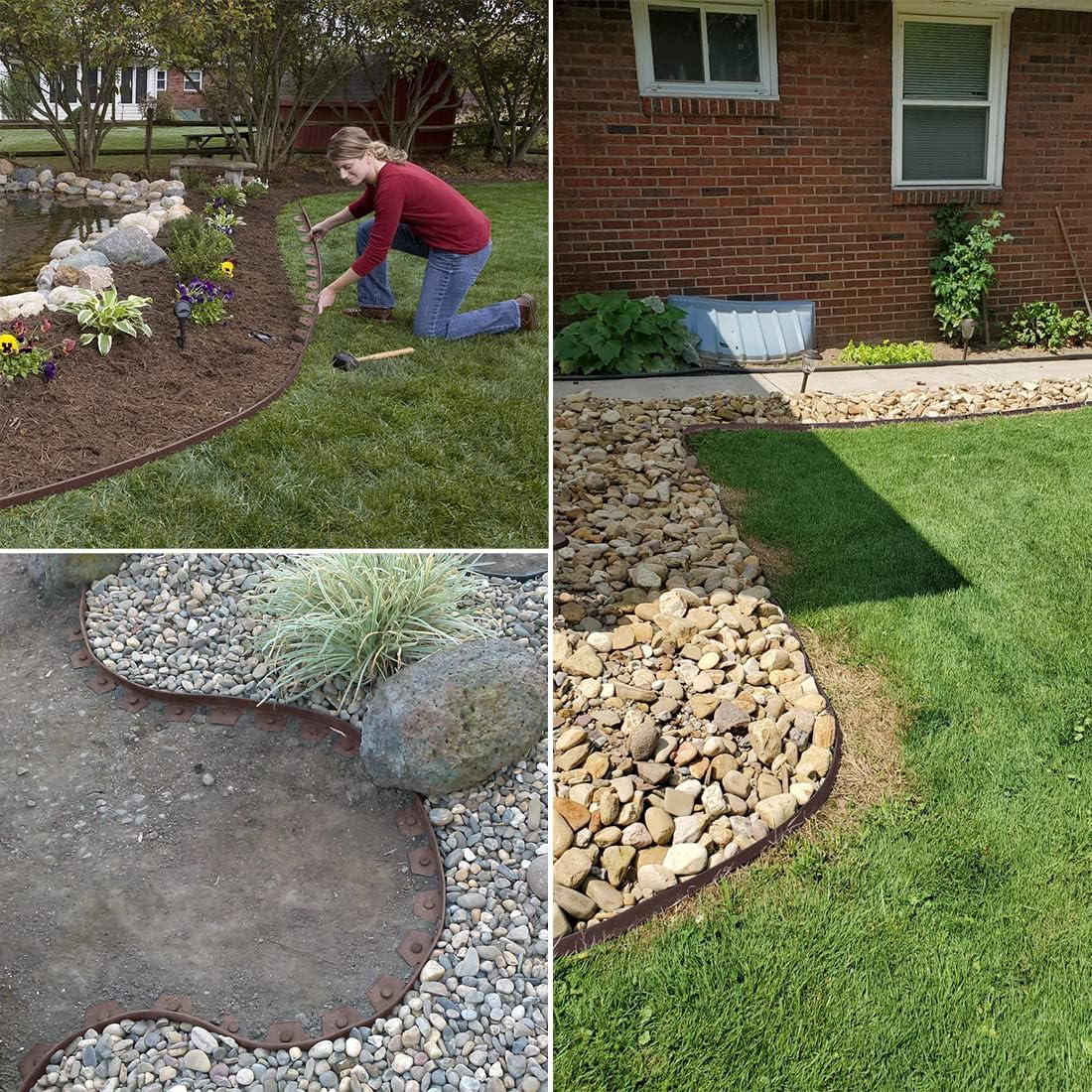 Flexible Garden Edging Borders 66FT,Landscape Edging Brown [Extra Tall 4IN High] with 60pcs Stakes,Garden Border Lawn Edging Mini Plastic Fence-Brown