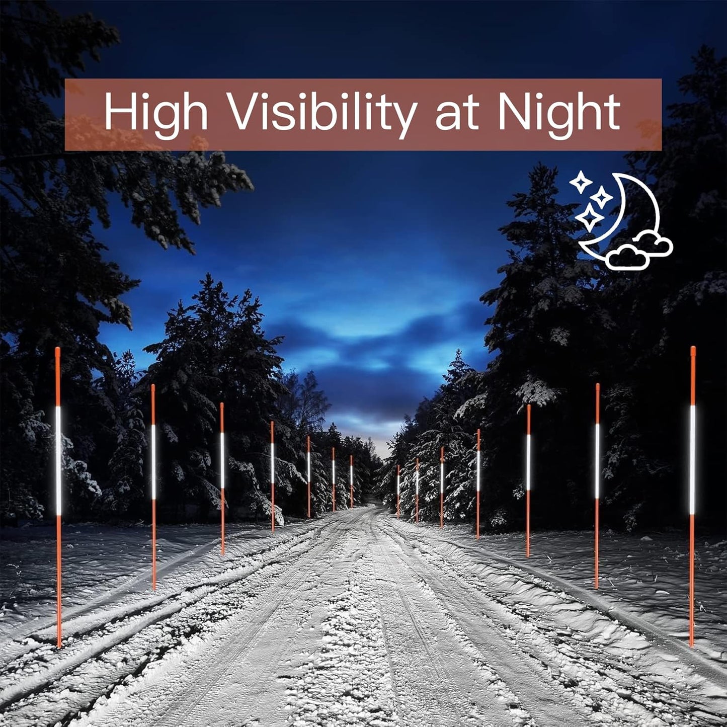 Driveway Markers 48 inch 20pcs, 5/16” Dia 4FT Snow Stakes with Reflective Tape, Highly Visible for Parking, Walkways, Snow Markers, 4FT Orange Fiberglass Poles Reflectors Markers with Steel Drill Bit