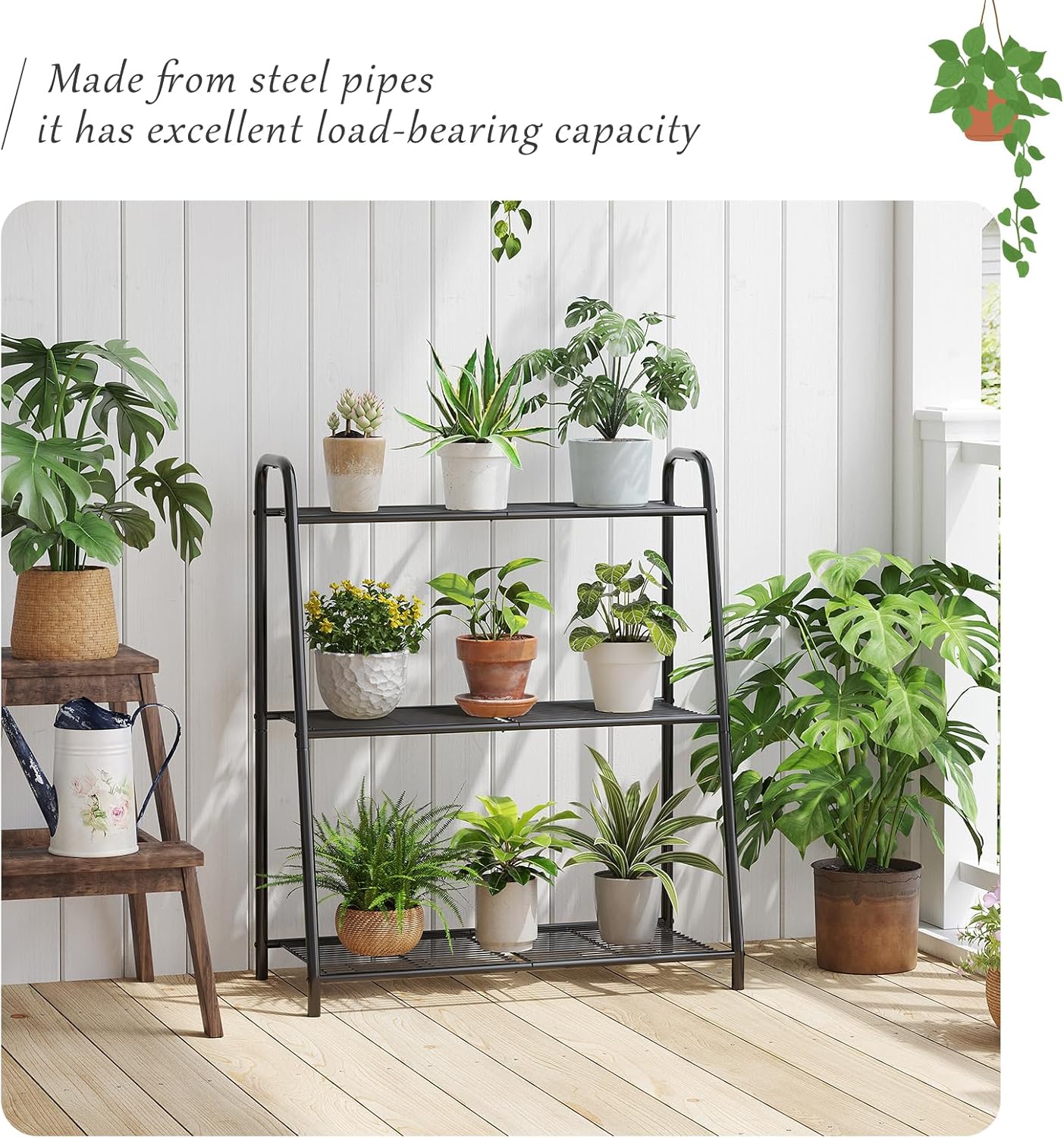 Metal Plant Stand Indoor Outdoor for Multiple Plants,3 Tier Plant Shelf,Large Heavy Duty Flower Holder Ladder Plant for Living Room, Patio, Balcony (Black)