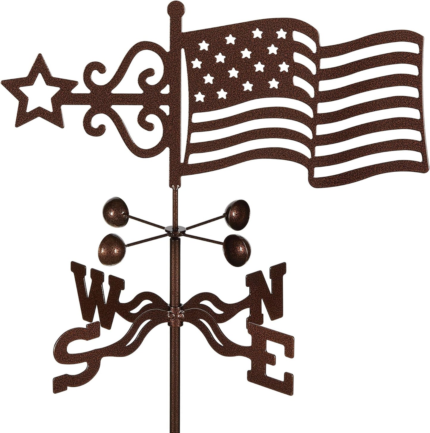 EZ Vane Steel USA Flag Weathervane 80” Height, Includes Metal Garden Mount, Wind Cups & Brackets | Hand-Crafted and Family-Owned, Made in The USA with Triple Powder Coating, Limited