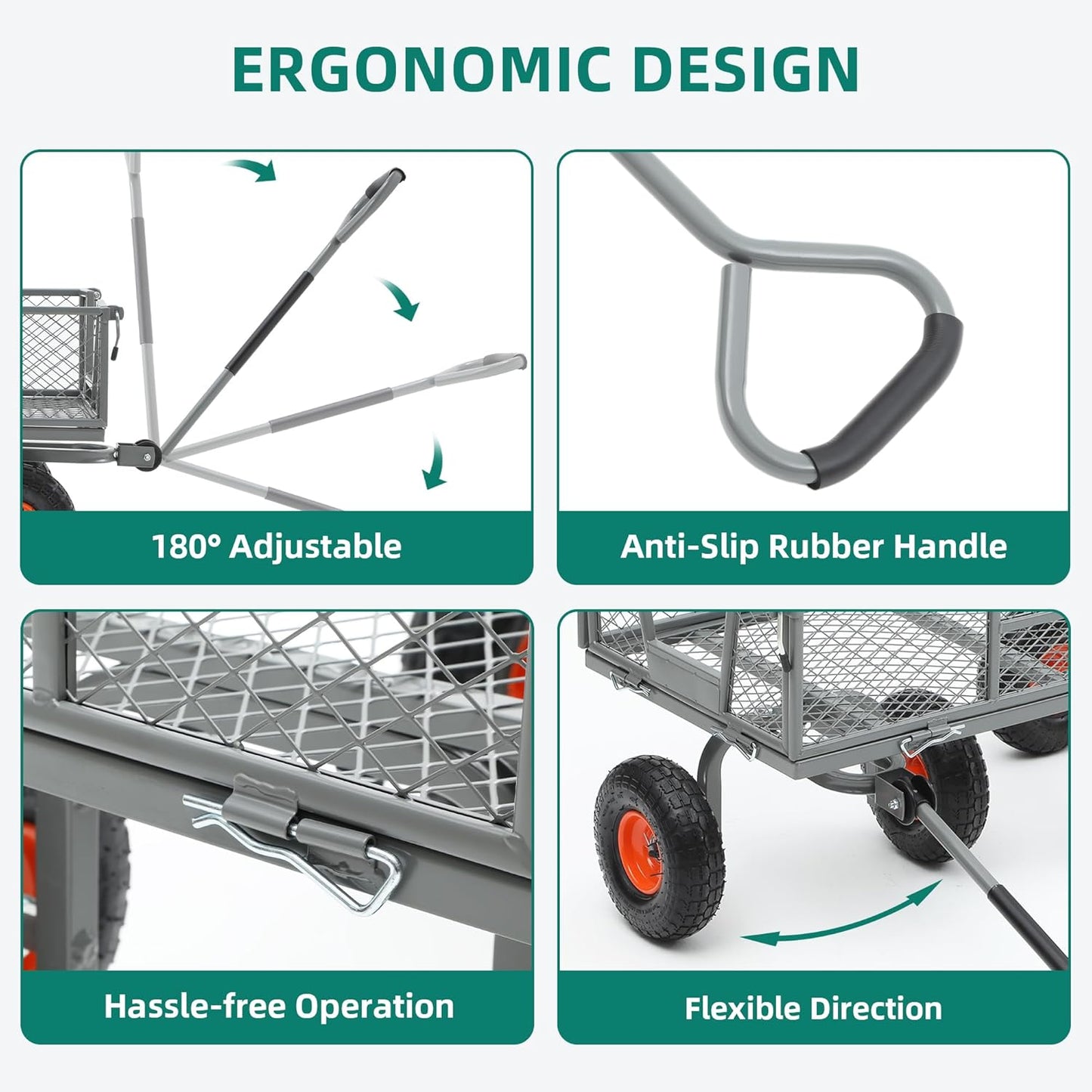 Heavy Duty 900 lbs Capacity Mesh Steel Garden Cart - 10" Pneumatic Tires, 180° Rotating Handle, Removable Sides, 4 CU'FT Utility Wagon for Yard & Garden
