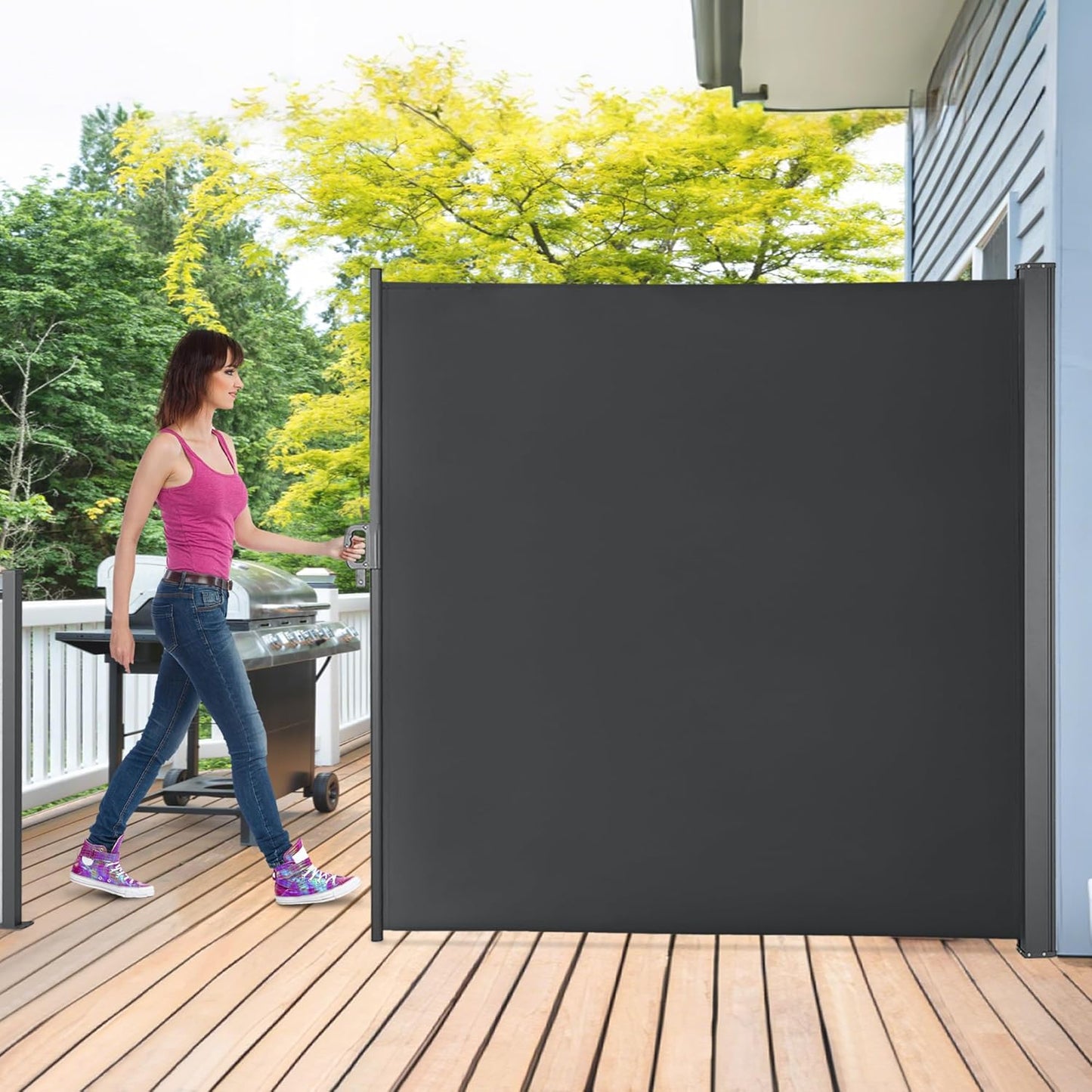 Macrout Retractable Side Awning for Patio & Balcony – Waterproof UV-Resistant Outdoor Privacy Screen, Folding Wind Block for Deck, Porch, Garden (Dark Grey, 118" x 63")