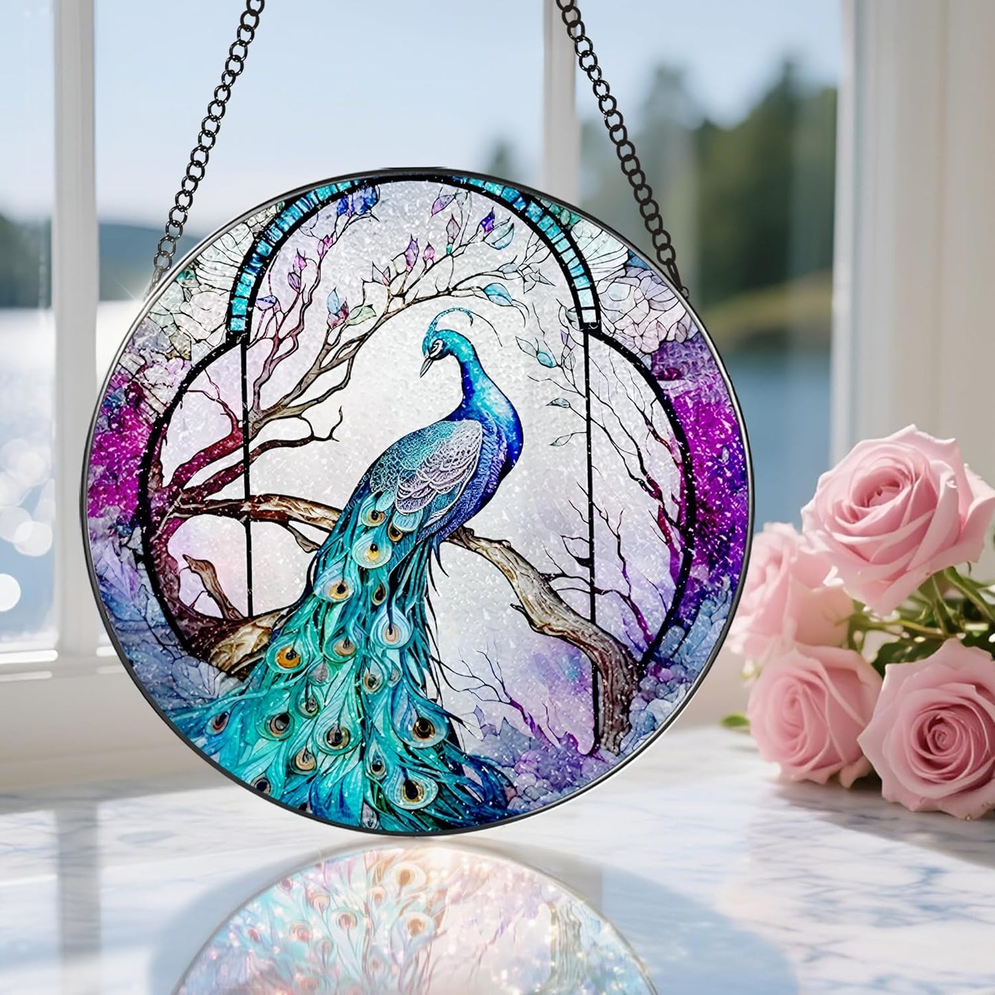 Stained Glass Window Hanging, Stained Glass Suncatcher, Peacock Sun Catcher, Window Decor, Peacock Gift, Gifts for Mothers Day, Christmas or Birthday Gift, Gifts for Her Mom Grandmother Daughter