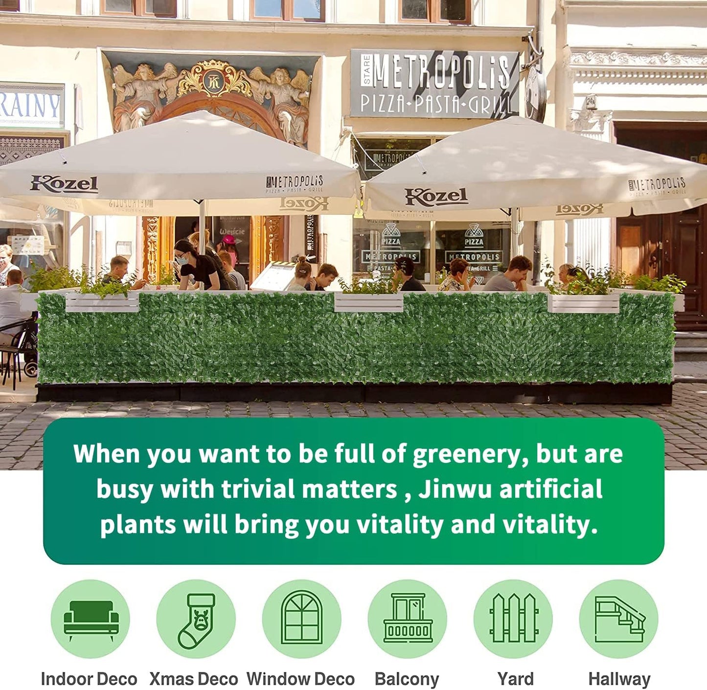 Jinwu Artificial Ivy Privacy Fence Screen, 39.4x118 inch Artificial Faux Ivy Hedge, Expandable Faux Privacy Fence with 80 pcs Zip Ties Decoration for Wall Screen, Outdoor Garden, Wedding Decor