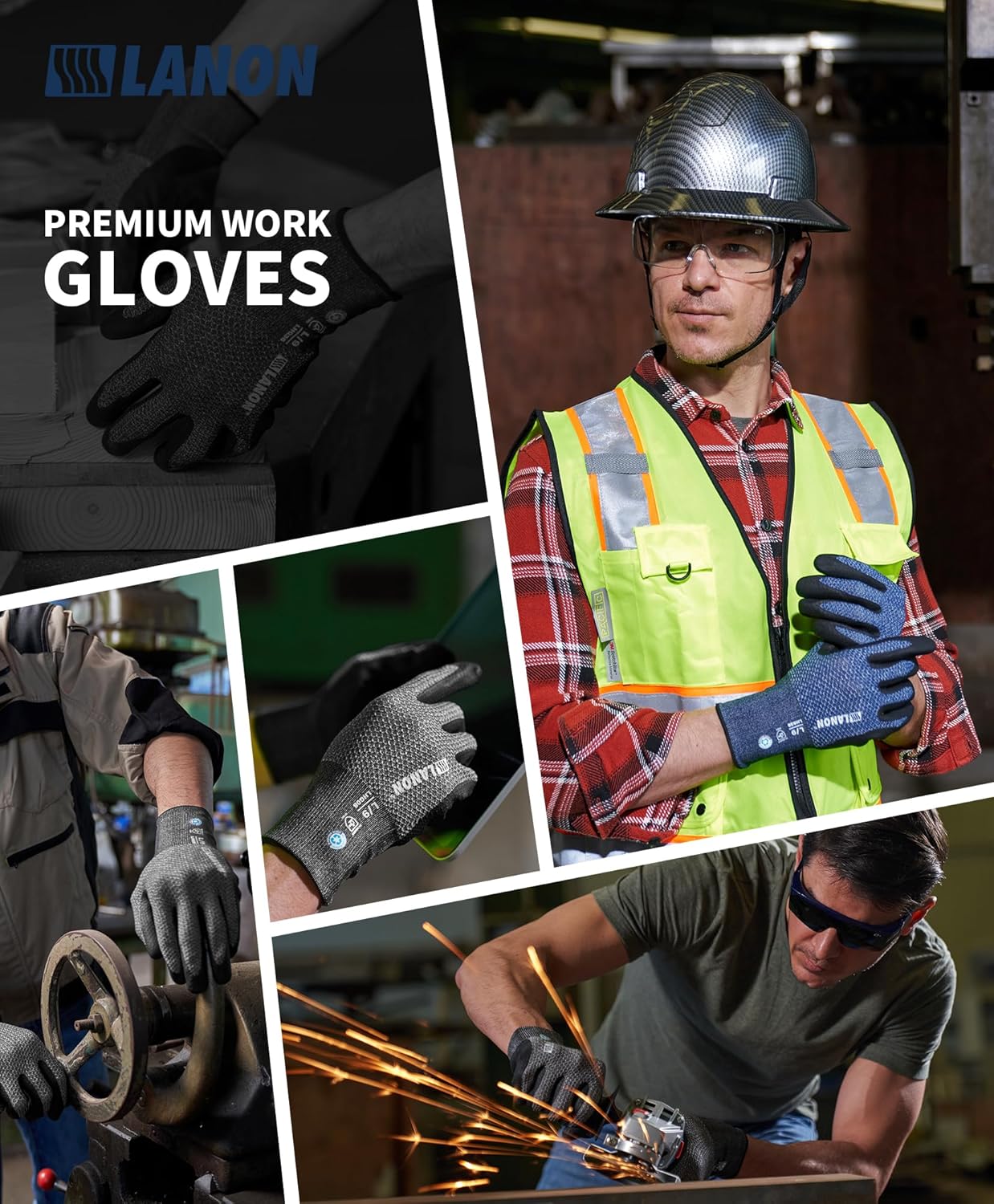 LANON Gardening Gloves for Men Women, 2 Pairs Nitrile Coated Garden Gloves with Grip, Breathable B.COMB AIR Technique, Dusty Olive & Bluebird, XLarge