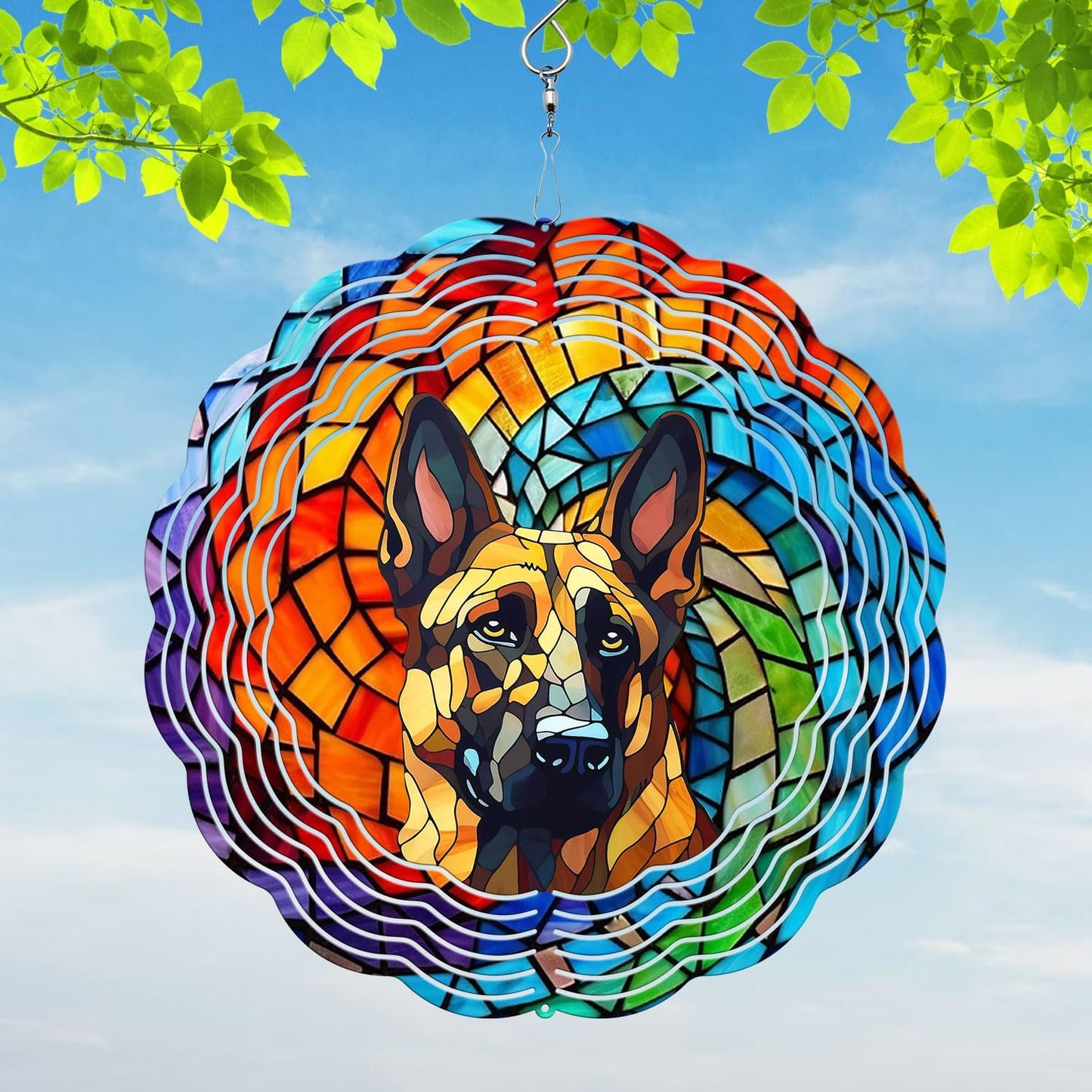 German Shepherd Yard and Garden Wind Spinner, Unique 3D Hanging German Shepherd Wind Spinner