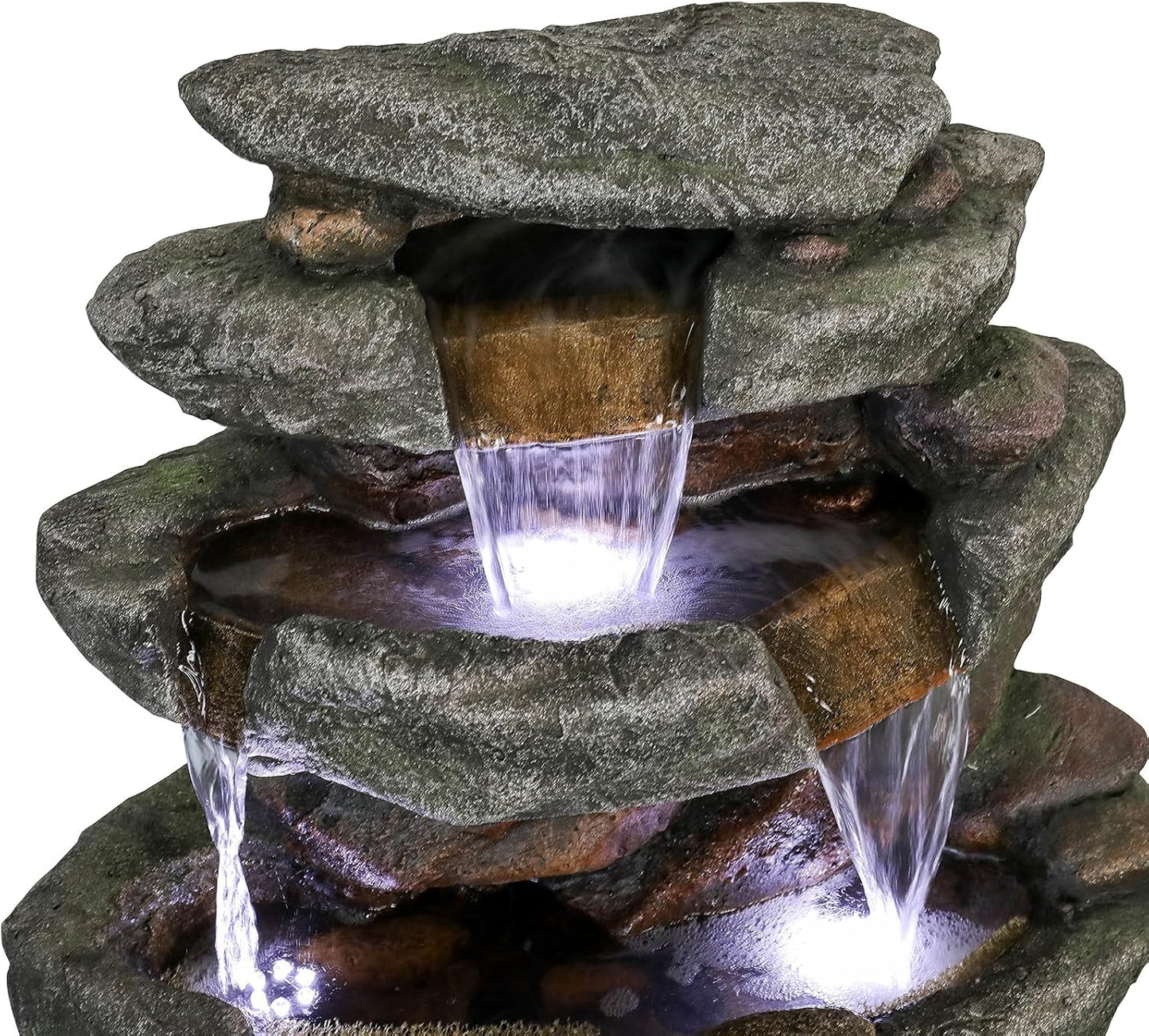 6-Tier Rockery Outdoor Fountain - 40.5”High Outdoor Waterfall Fountain with Lights for Home&Office Decor, Stacked Rock Cascading Relaxation Garden Features Outdoor for Patio, Yard, Deck
