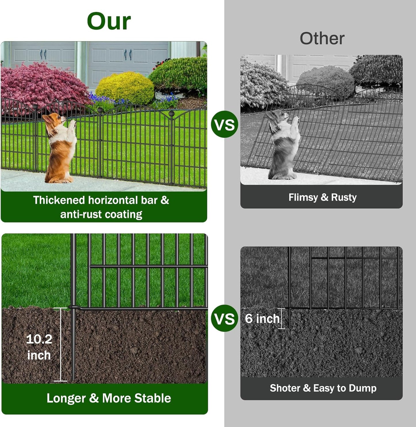 No Dig Decorative Garden Fence Animal Barrier - 5 Panels - 24 in (H) x 10 ft (L) - Dog Fence Outdoor for Yard, Rabbits and Small Pets - Tall Rustproof Metal Wire Fencing Border for Garden and Patio