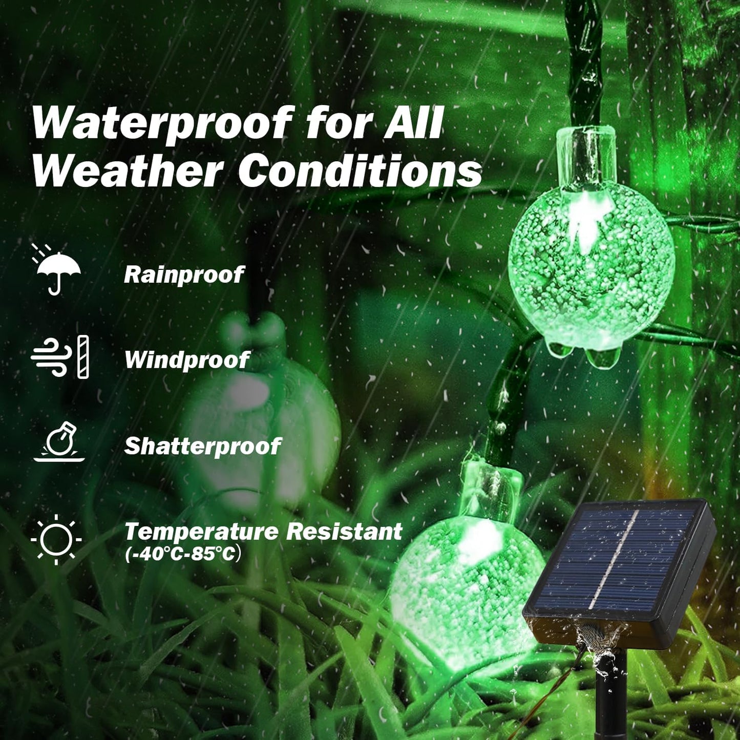 Solar Lights Outdoor Waterproof, 2 Pack Total 120LED 72FT Solar String Lights for Outside with 8 Modes, Outdoor String Lights Crystal Globe Patio Lights for Garden Yard Party Decor (Green)