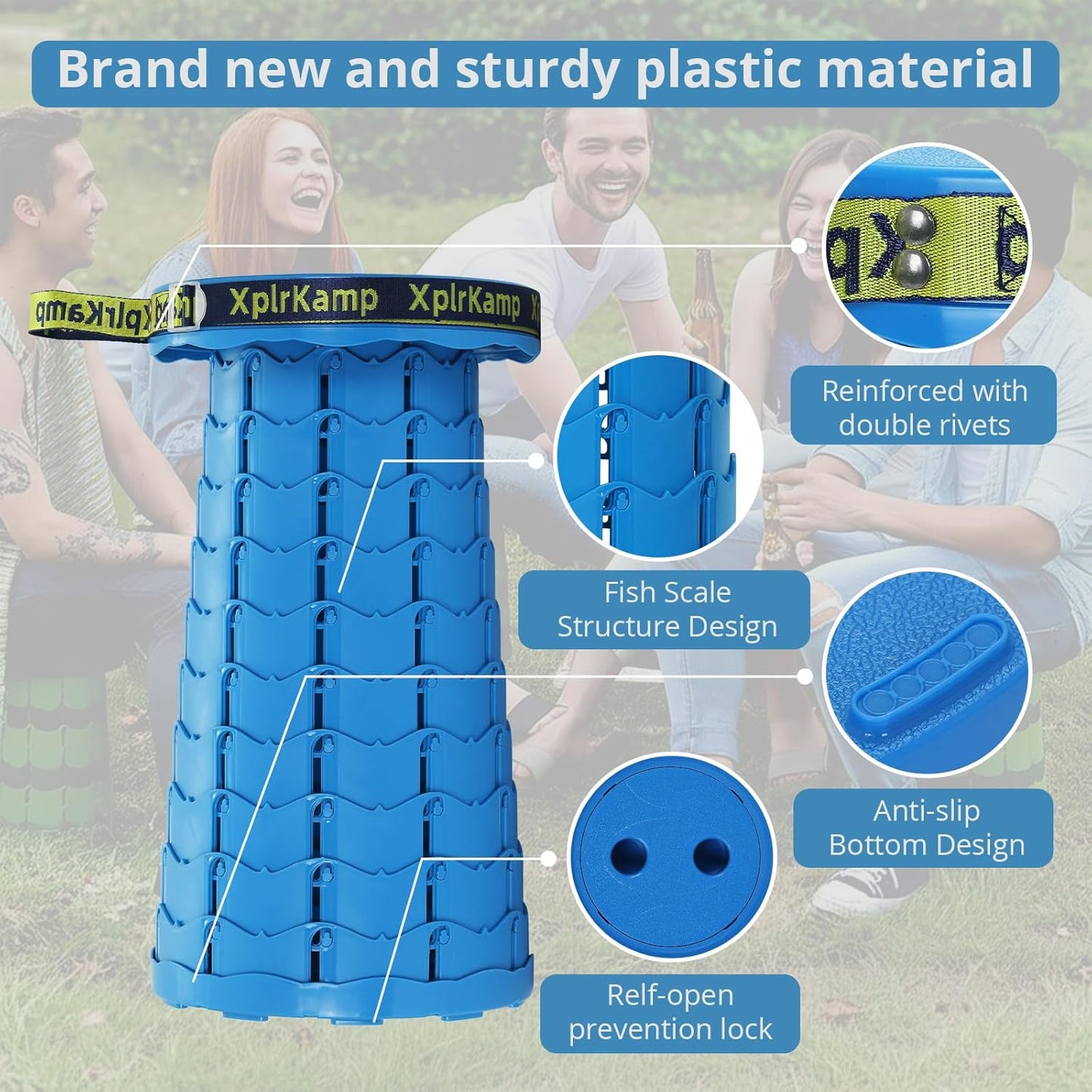 Upgraded Thickened Collapsible Stool, Portable Folding Stool Chair Lightweight But Sturdy Foldable Camping Stool, Retractable Telescopic Seat for Picnics Fishing Hiking BBQ (2, Blue)