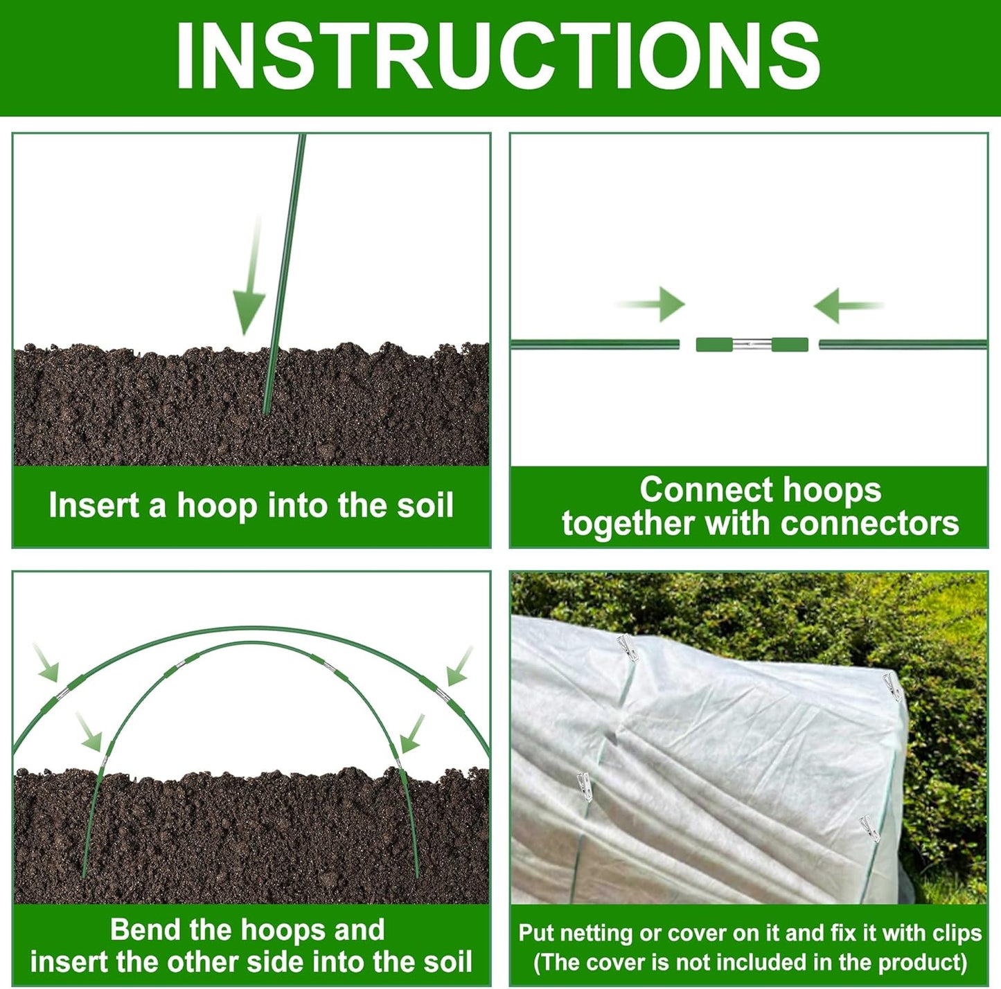 FOTMISHU Garden Hoops for Raised Beds Row Cover,6 Sets 8.4ft Grow Tunnel,Rust-Free Fiberglass Greenhouse Support Hoops Frame for Garden Mesh Netting, Outdoors Plant Growth -36PCS