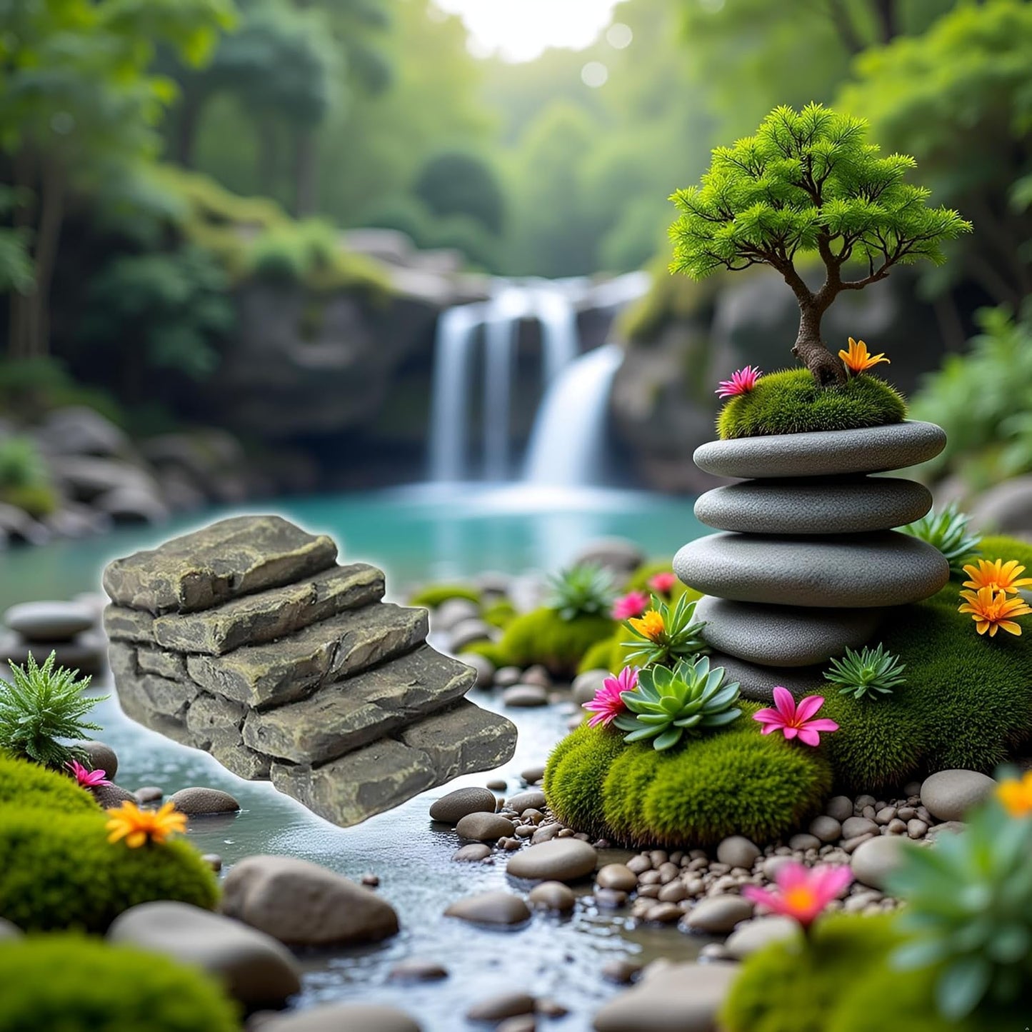 1Pc Gray Outdoor Miniature Resin Bridge Stair Stone Straight Bridge Stairs Stone Steps Garden Fairy Ornament Flower Pot Plant Micro Landscaping Decor Bonsai Craft Straight Stairs Statues Décor