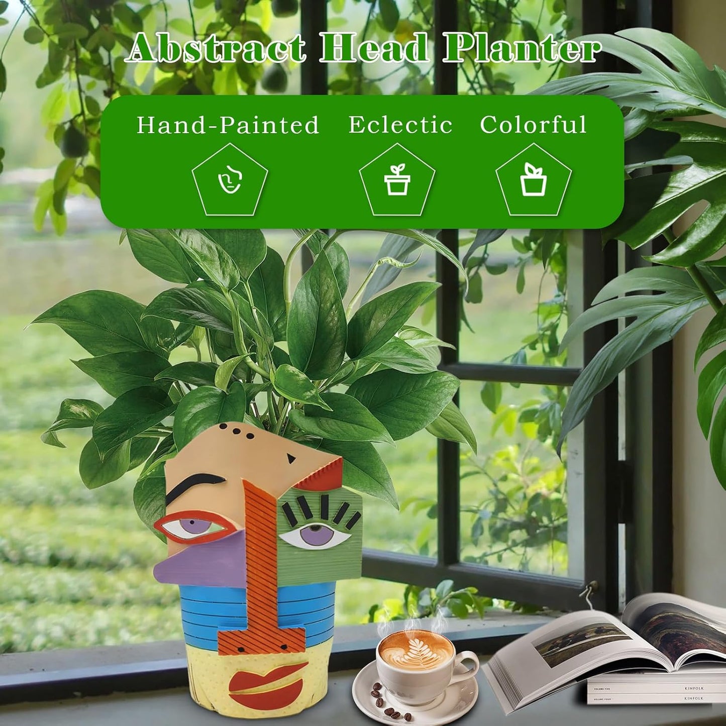 Abstract Face Planters Pots Head,Unique Head Planter for Indoor Plants,Funny Face Flower Pot,Colorful Plant Pots for Outdoor Garden Decor and Home Art Decoration(Eclectic)