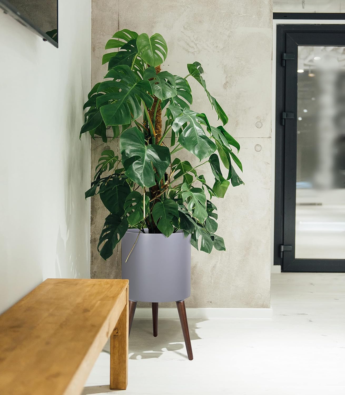 D'vine Dev 14 Inch Planter Pot with Stand, Mid-Century Tall Plant Pot with Legs for Indoor Plants, X-Large, Grey, 88-O-D-3