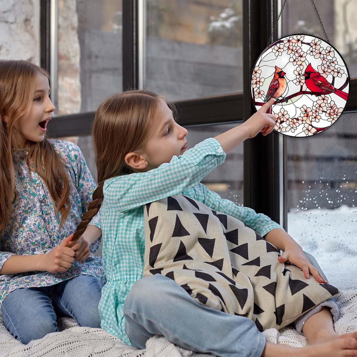 Cardinal Sun Catcher RVEAFA Stained Glass Window Hanging Cardinal Decor Gifts for Women Handmade Sun Catcher Decoration for Garden Home Housewarming Gifts Mother Day