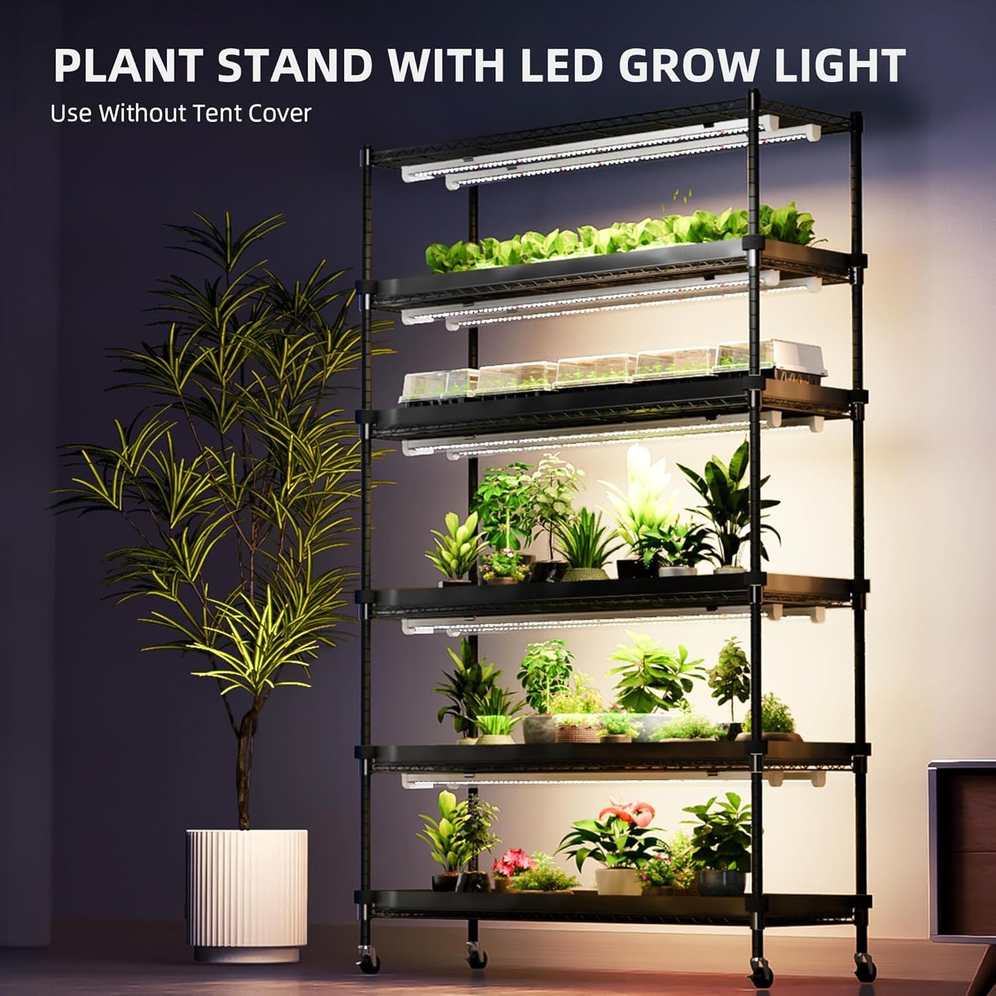 Spider Farmer 2025 Plant Stand with Grow Lights, 6-Tier Plant Shelf with 10Pcs 3ft Full Spectrum 220W Led Lamp and Grow Tent, for Veg Seed Starting Plants Growth Greenhouse 5000K 43Lx16Dx71H (Update)