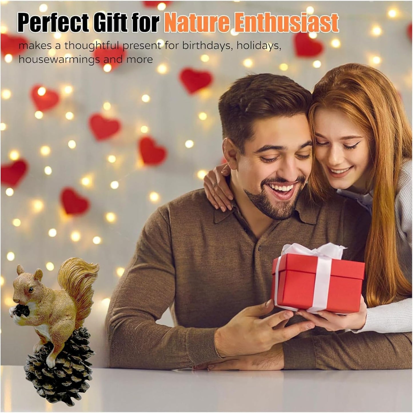 Squirrel on Pinecone Garden Statue – 6 inch Polyresin Outdoor Figurine, Weatherproof Wildlife Decor, Rustic Yard Ornament for Patio, Lawn & Home Accents