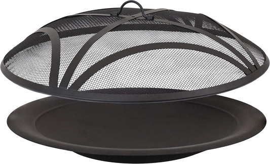 Sunnydaze 39-Inch Replacement Steel Fire Pit Bowl with Round Spark Screen - High-Temperature Painted Finish