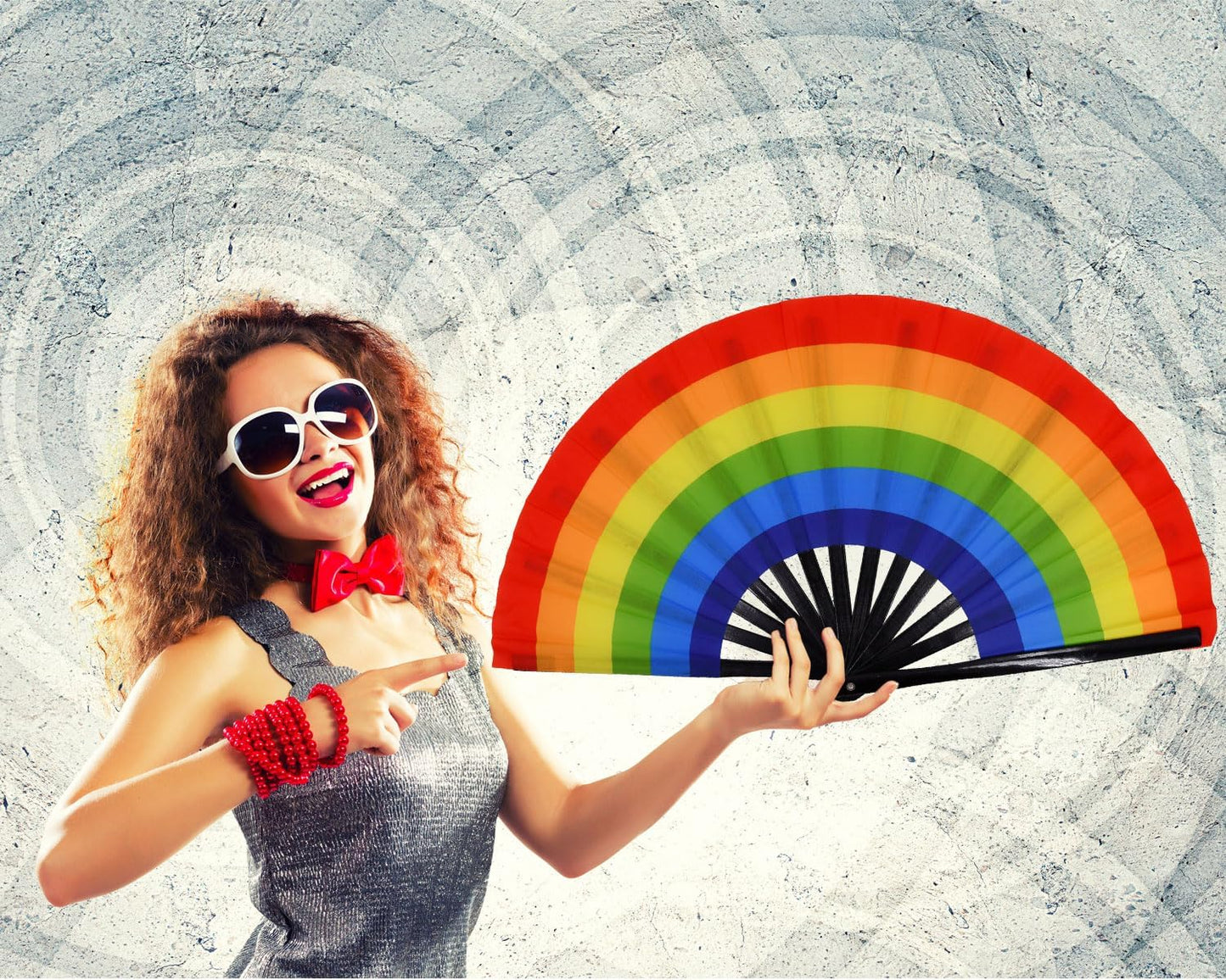 Large Rave Fan Folding Hand Fan Popping Fan for Line Dancing, Big Foldable Clacking Fans Clap Fans for Boots On The Ground Dance Festival, Dancing, Performance (Rainbow)