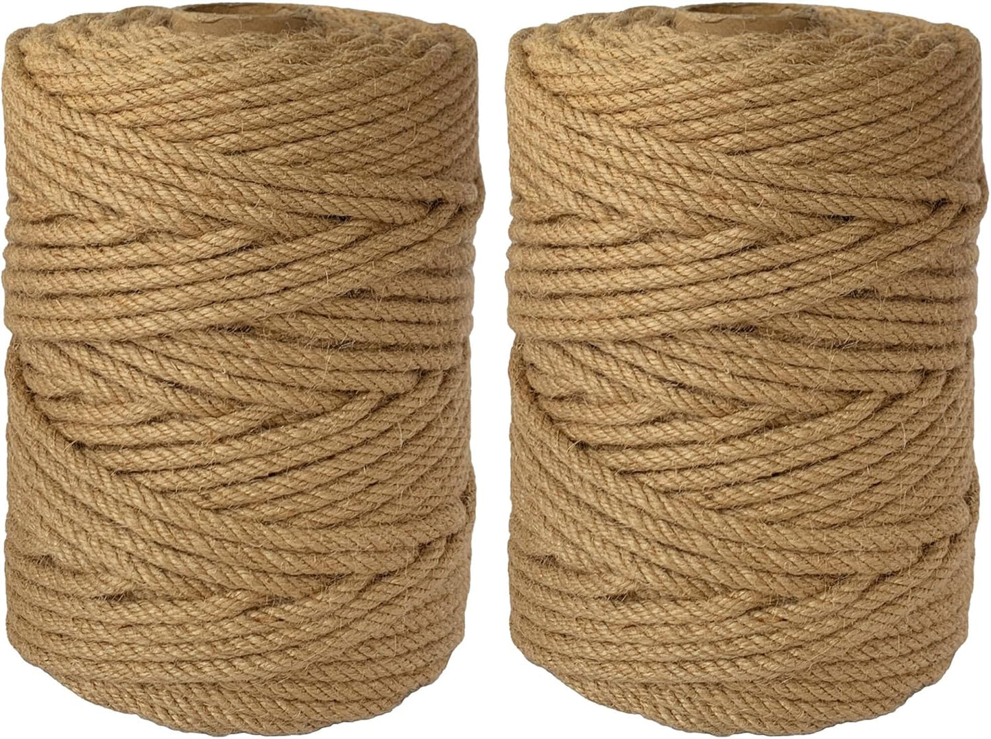 2-Pack Natural Jute Twine Rope, 6mm x 656ft Heavy Duty & Eco-Friendly - for Crafts, Gardening, Cat Scratching Post, Bundling & Hanging, 328Feet/Roll