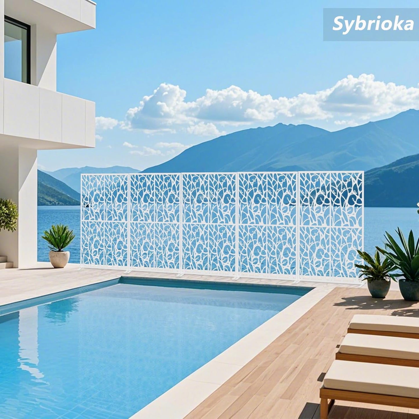 Metal Privacy Screen Outdoor W3.8Ft x H 6Ft Patio Privacy Panels Free Standing Divider Decorative 2 Pack for Balcony Garden Room Lawn Deck(2, White Bird)