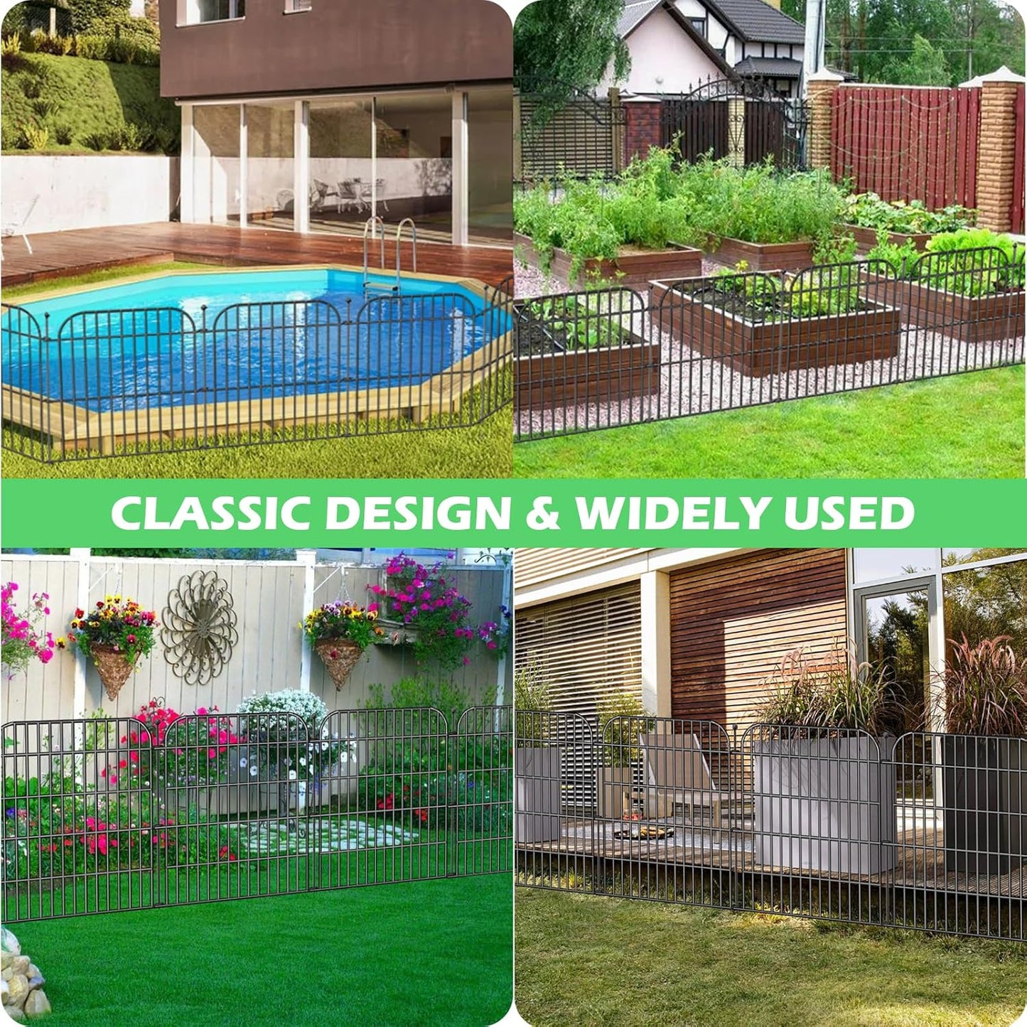 5 Panels No Dig Decorative Garden Fence for Yard, 24 in(H) x 10 ft(L) Rustproof Metal Wire Fence Border with Patio Temporary Ground Stakes, Animal Barrier Fencing for Dog and Small Pets