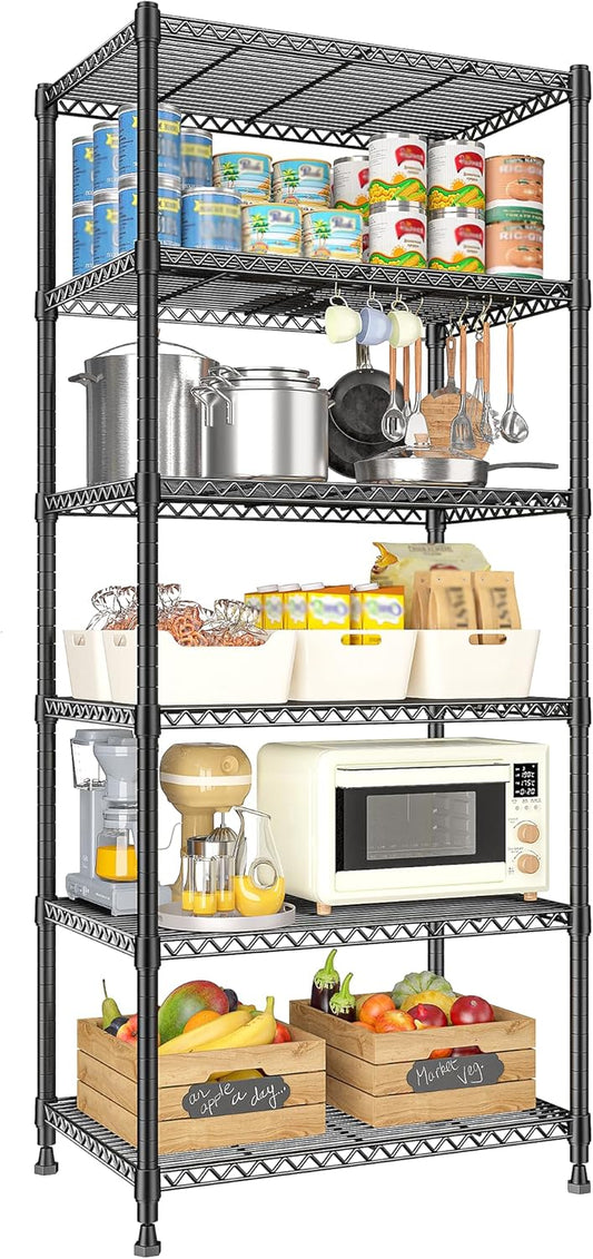 REIBII 72’’H Wire Shelving, 6 Tier Metal Shelving Units and Storage Shelves, Adjustable Garage Shelving for Storage Heavy Duty Shelving for Pantry Shelf Kitchen Garage, 24’’W X18’’D X72’’H