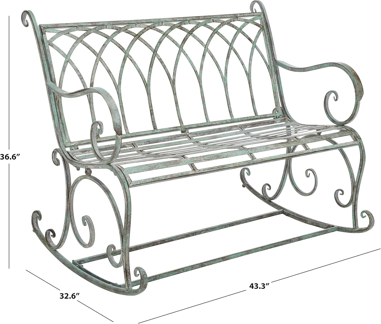 SAFAVIEH Outdoor Collection Ressi Victorian Antique Dark Green Wrought Iron Rock Bench